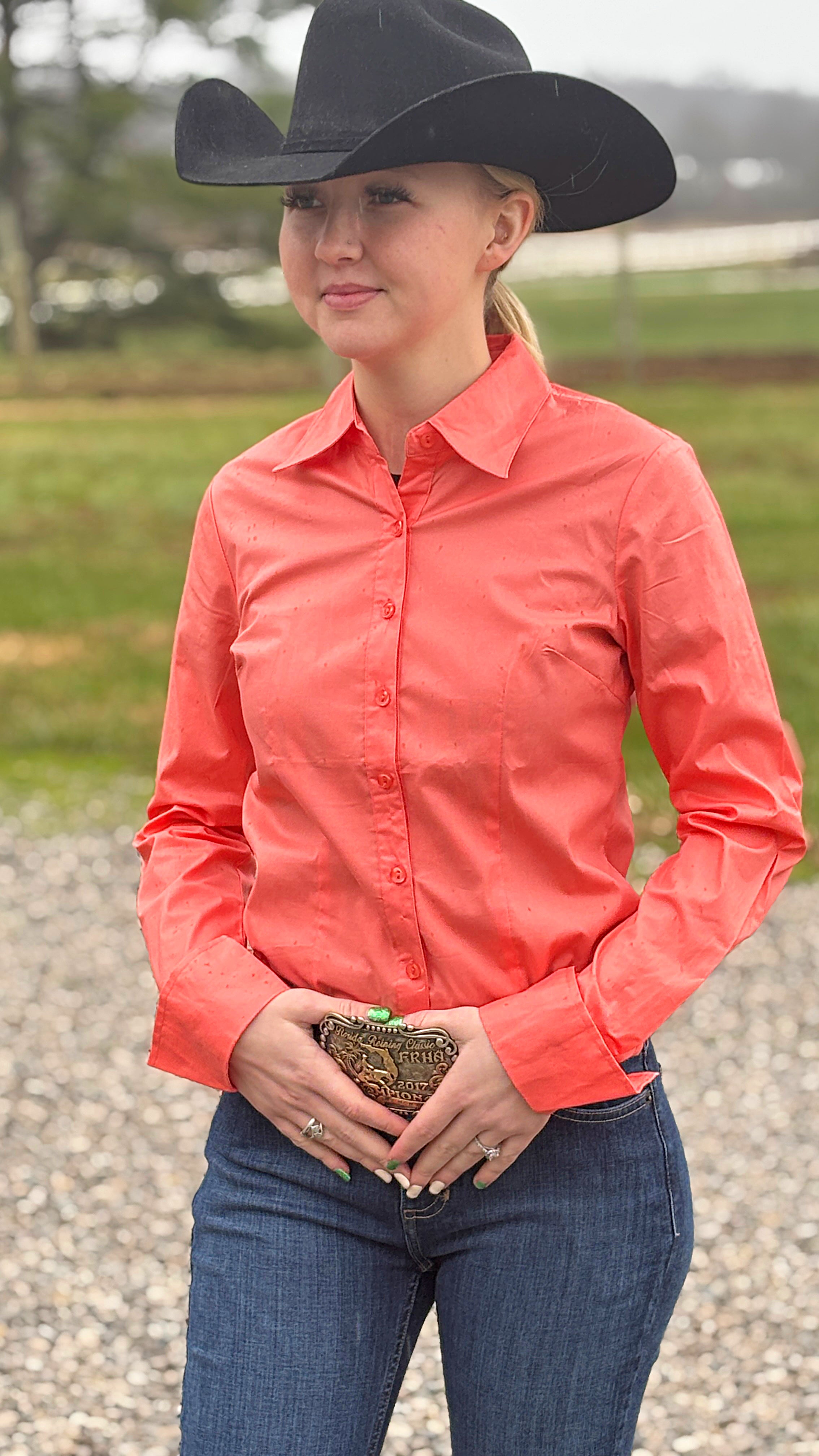 Solid Button Down Shirts ~ Coral - Henderson's Western Store