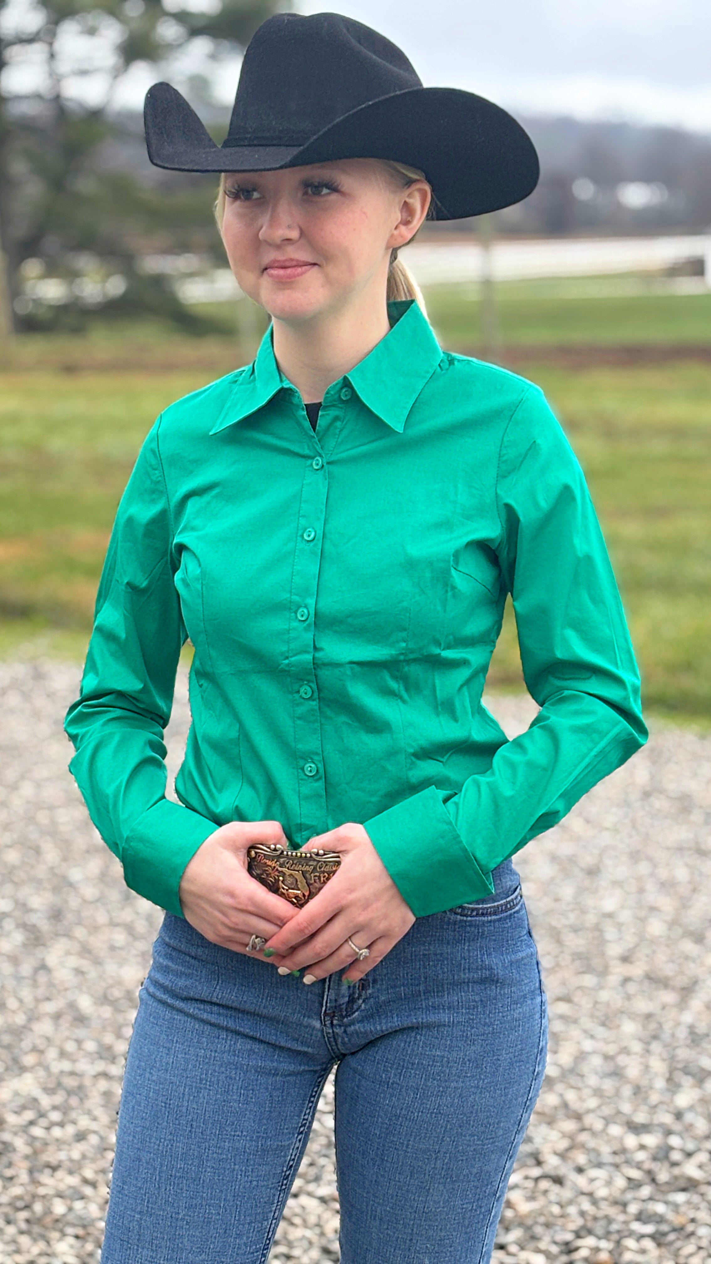 Solid Button Down Shirts ~ Kelly Green - Henderson's Western Store
