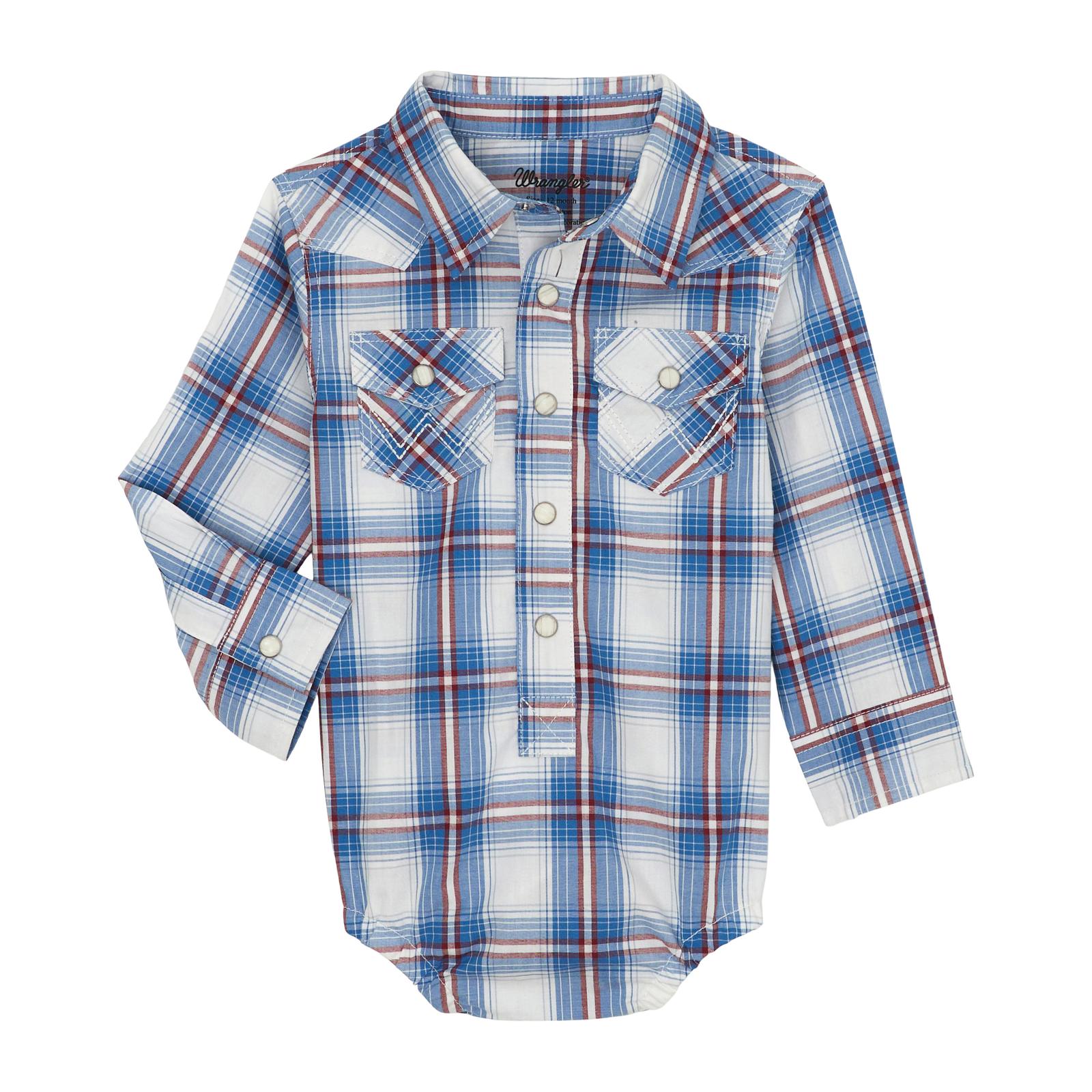 Wrangler Baby Boy Onesie ~ Blue/Red Plaid - Henderson's Western Store
