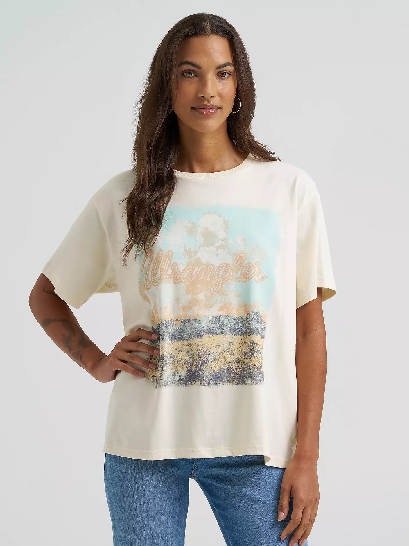 Distressed Landscape Girlfriend Tee by Wrangler - Henderson's Western Store
