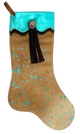 Cowhide Leather Christmas Stocking ~ Teal - Henderson's Western Store