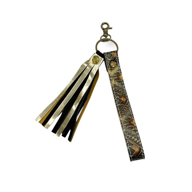 Leather Key Chain ~ Golden Tooled - Henderson's Western Store