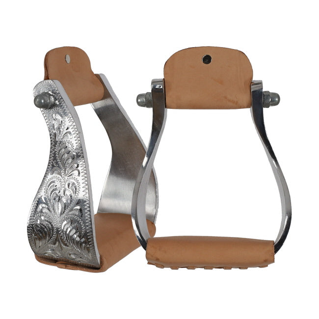 Polished Aluminum Engraved Wide Stirrups - Henderson's Western Store