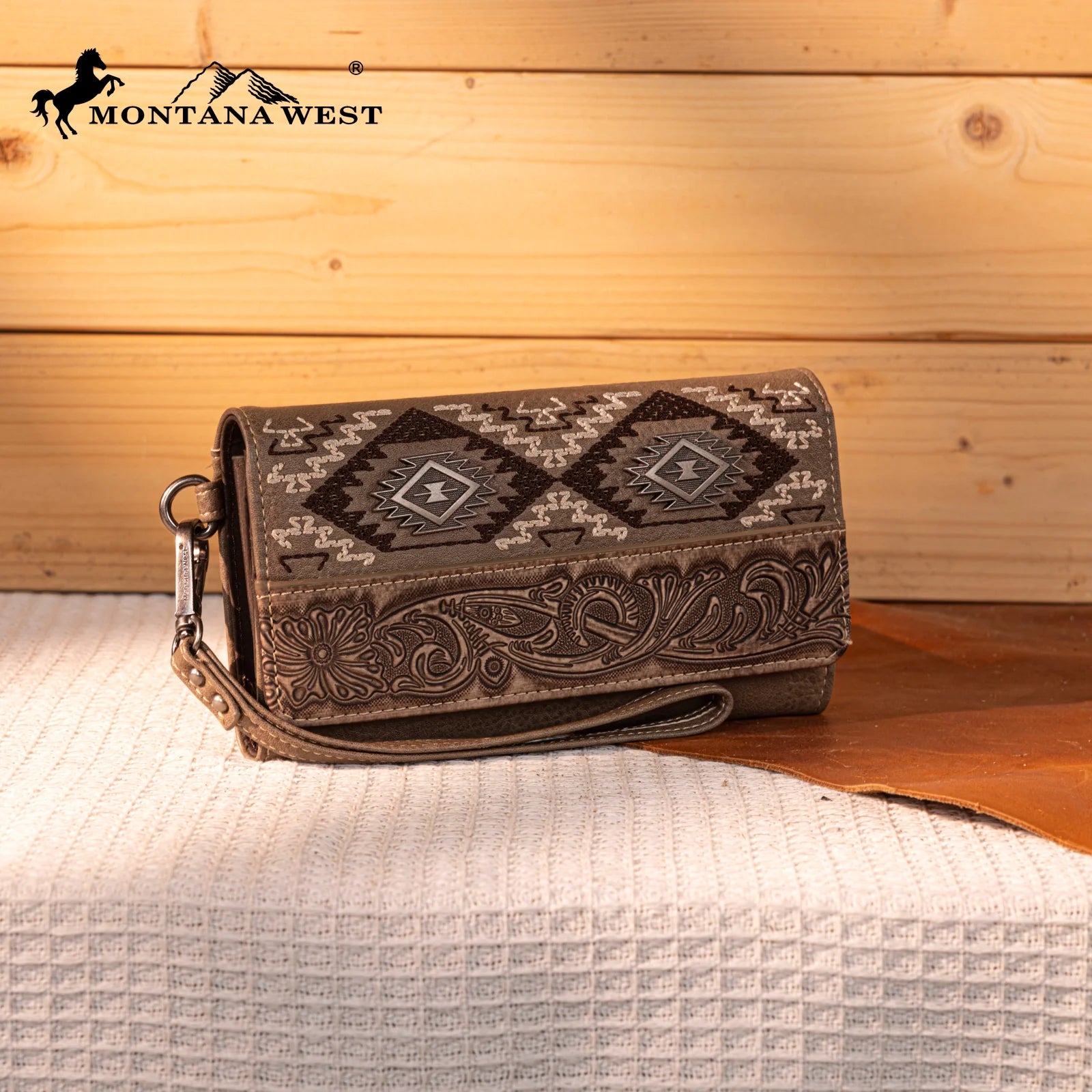 MW Embroidered Wallet ~ Khaki - Henderson's Western Store