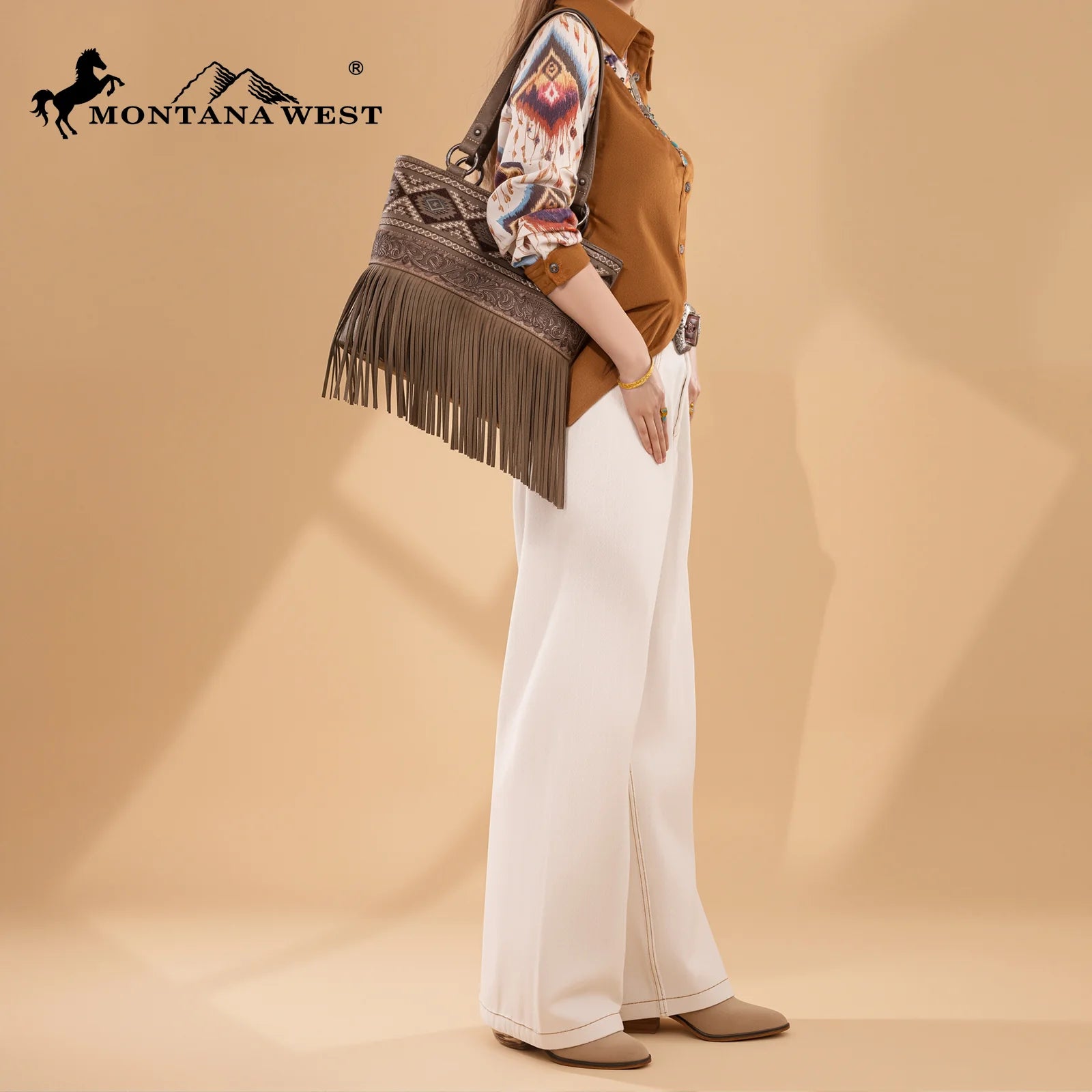 MW Embroidered Tote ~ Khaki - Henderson's Western Store
