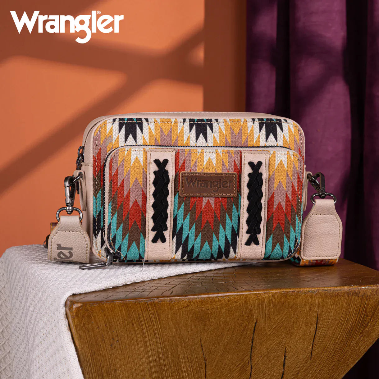 Wrangler Southwestern Dual Sided Crossbody ~ Tan - Henderson's Western Store
