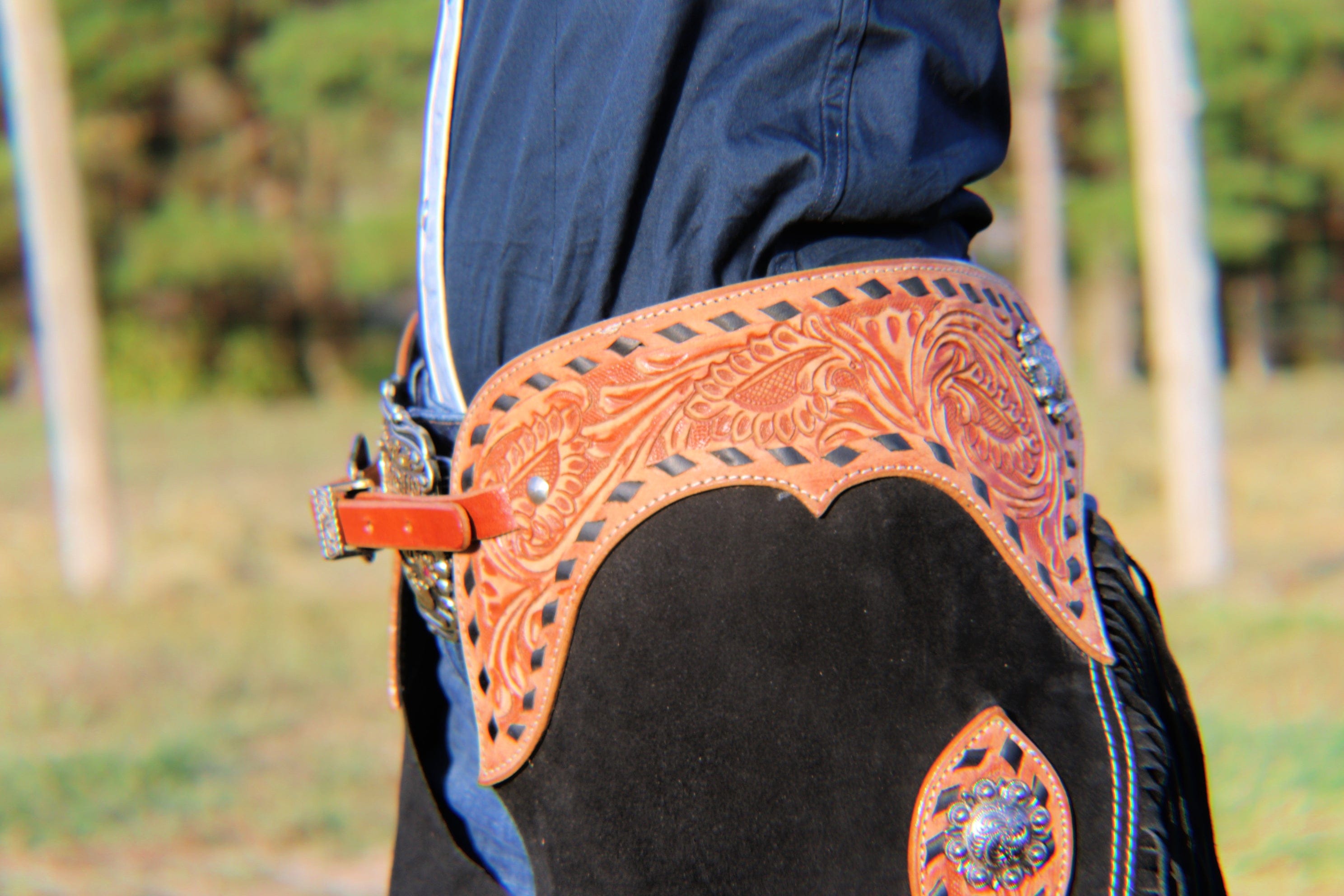 Black Suede Chink ~ Floral Tooling - Henderson's Western Store