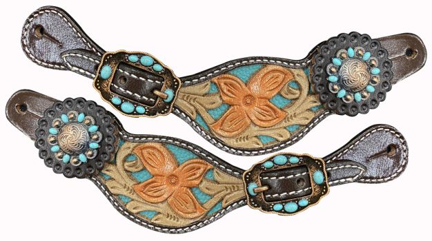 Spur Straps W/Teal Inlay - Henderson's Western Store
