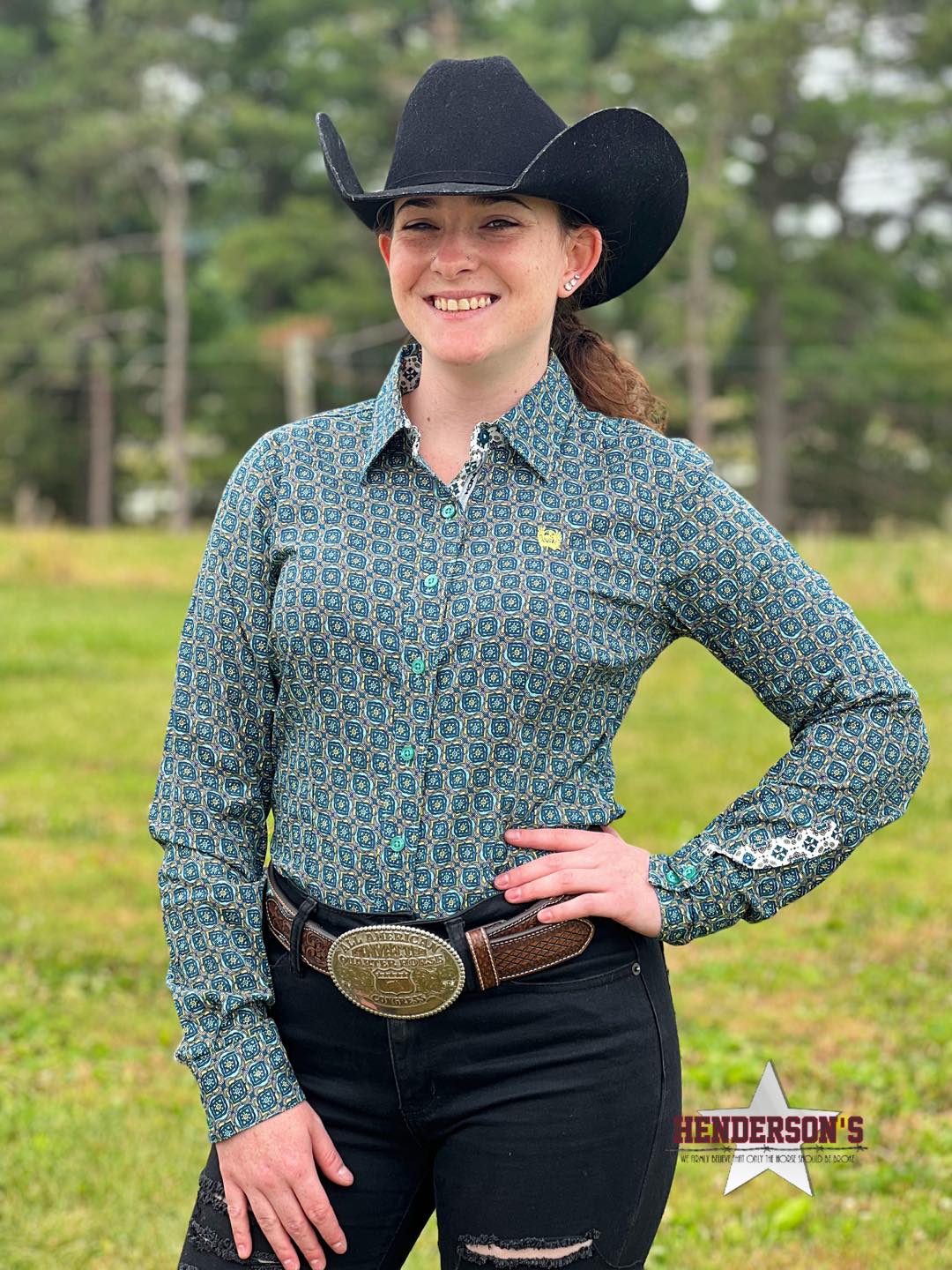 Ladies Cinch ~ Teal Print - Henderson's Western Store