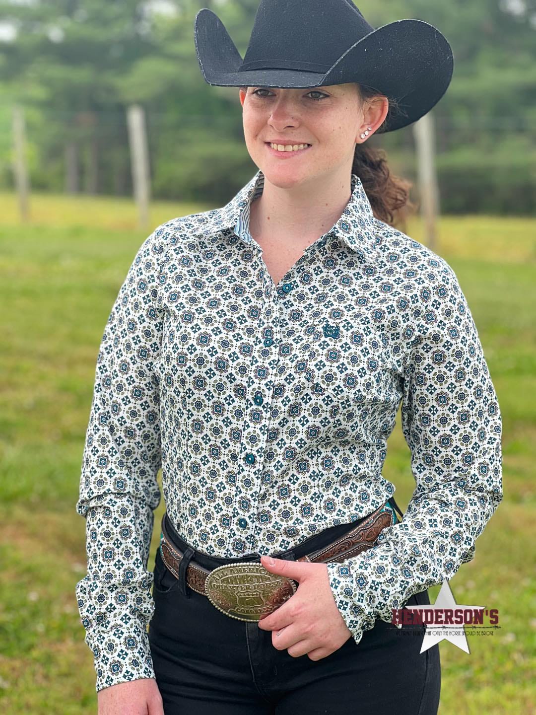 Ladies Cinch ~ Cream Print - Henderson's Western Store