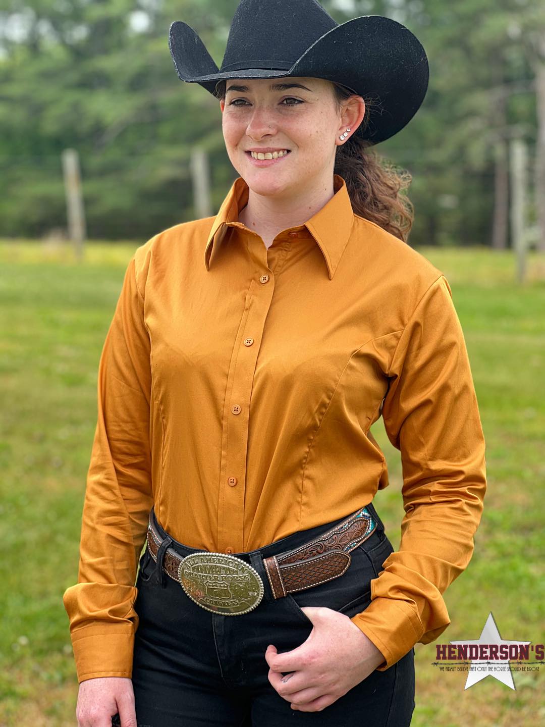 RHC Sateen Concealed Zipper Show Shirt - Mustard - Henderson's Western Store