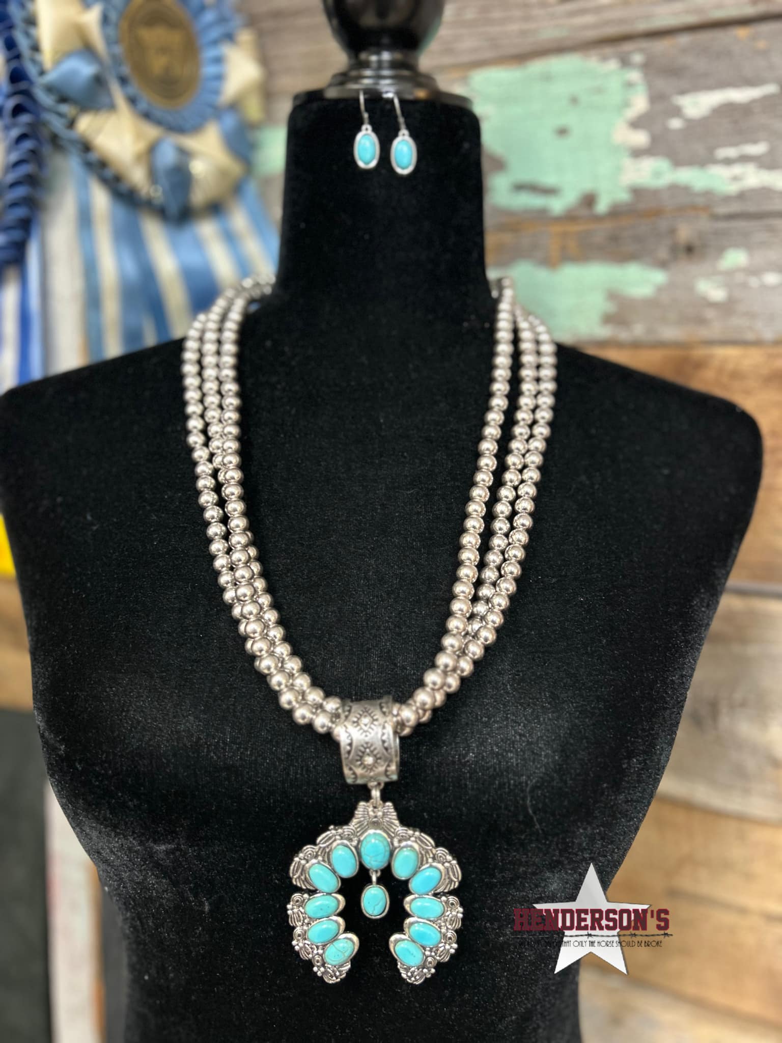 Layered Polished Beads Squash Blossom Necklace Set - Henderson's Western Store