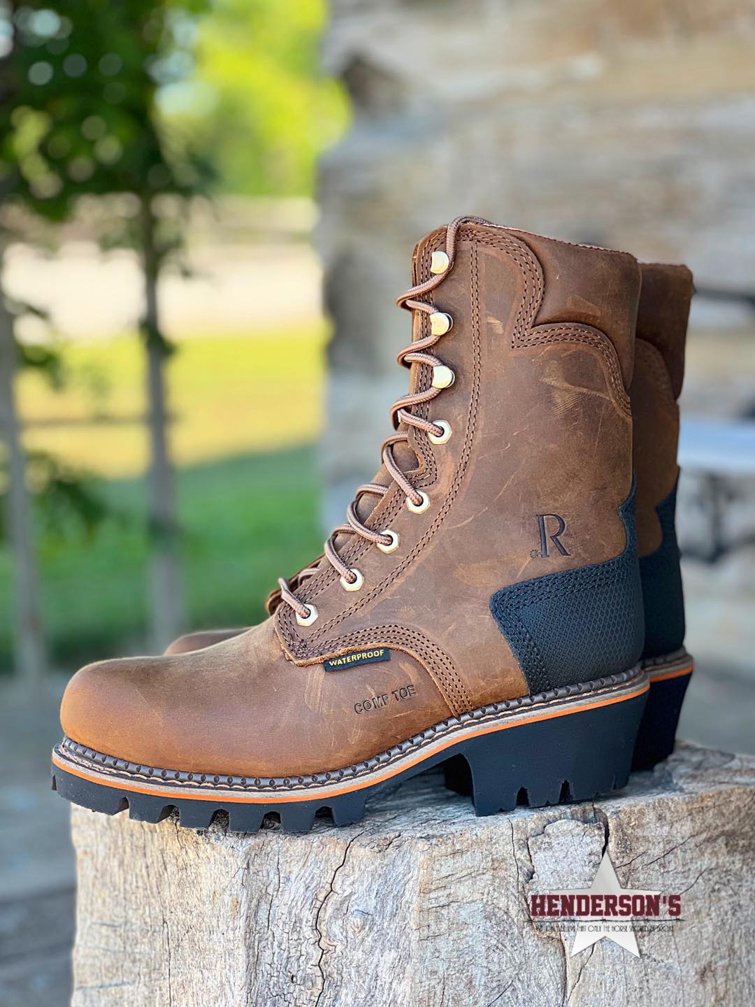 Peanut Cowhide Logger Boots by R. Watson - Henderson's Western Store