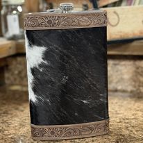 Cowhide & Tooled Leather Flask ~ 64oz ~ Black - Henderson's Western Store
