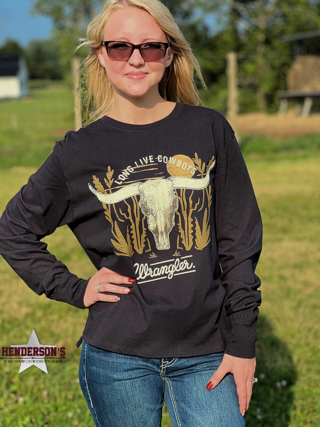 Ladies Wrangler Retro Steer Skull Tee - Henderson's Western Store