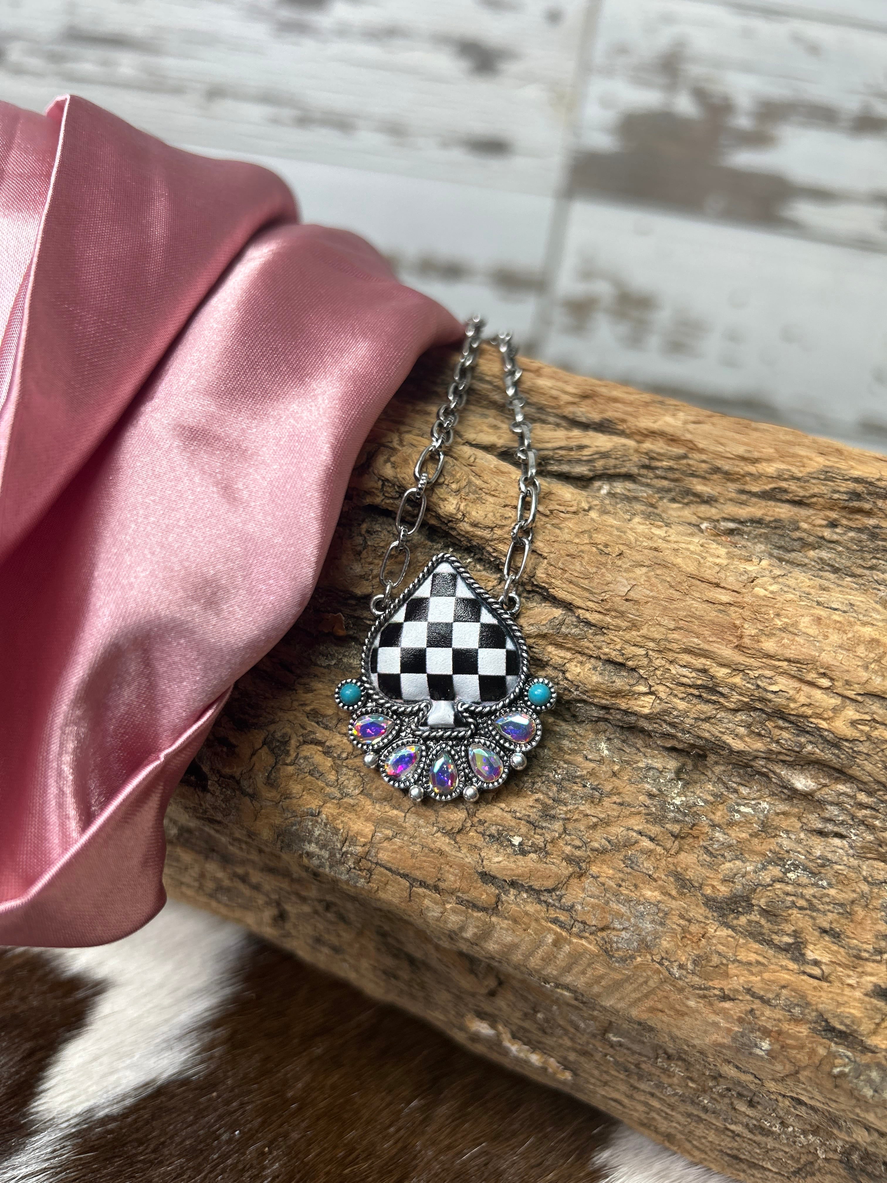 Western Checkered Spade Pendant Necklace - Henderson's Western Store