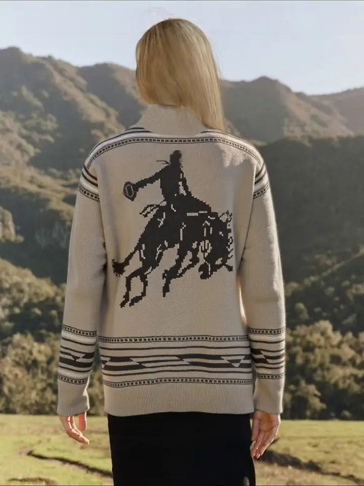 Western Cowboy Rodeo Horse Knit Sweater Cardigan - Henderson's Western Store