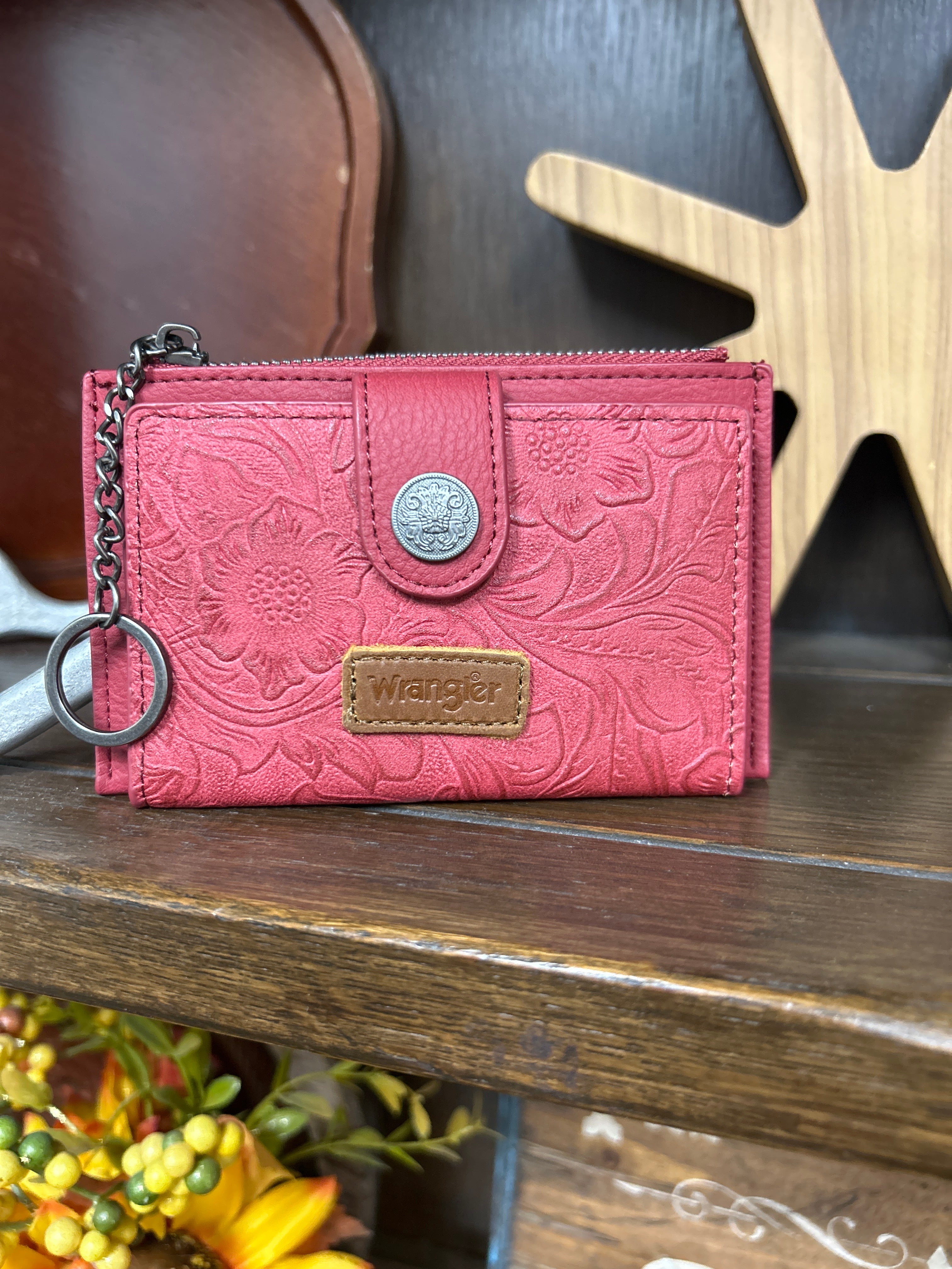 Wrangler Floral Embossed Bi-fold Wallet ~ Red - Henderson's Western Store