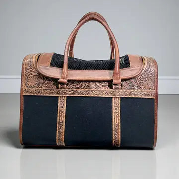 Tooled Leather Pet Carrier ~ Tan - Henderson's Western Store