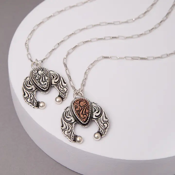 Western Filigree Etched Squash Blossom Concho Necklace - Henderson's Western Store
