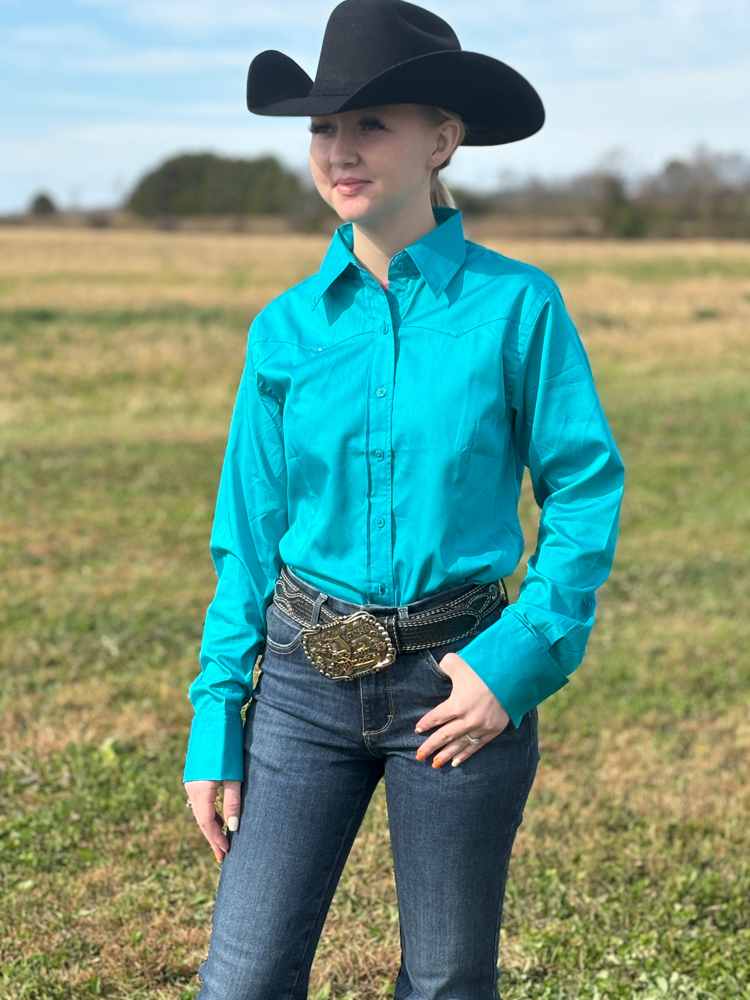 Sateen Solid Shirts ~ Turquoise - Henderson's Western Store