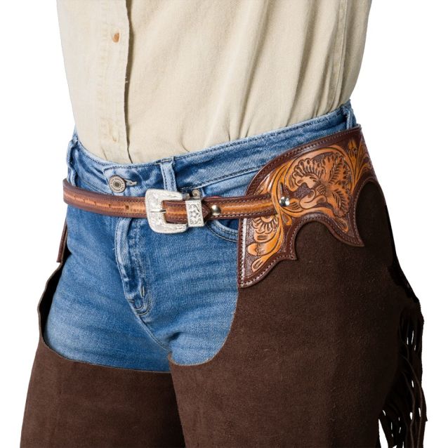 Suede Tooled Top Chaps ~ Chocolate - Henderson's Western Store