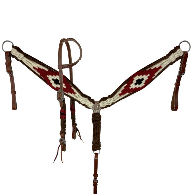 Corded One Ear & Breast Collar Set ~ Red & Brown - Henderson's Western Store