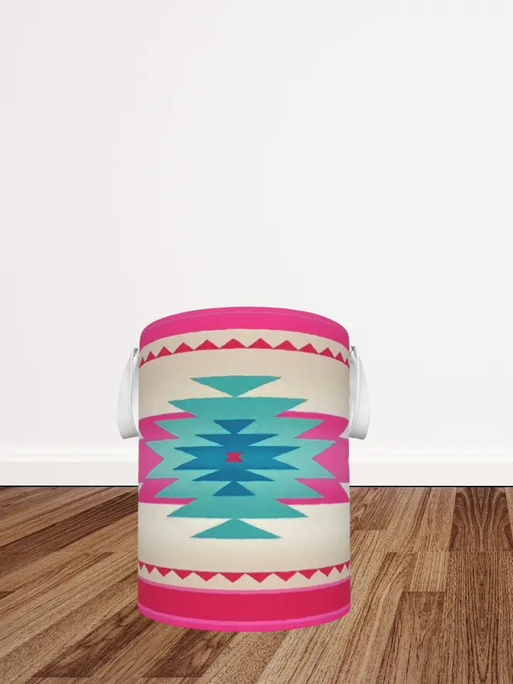 Foldable Laundry Basket ~ Pink Aztec - Henderson's Western Store