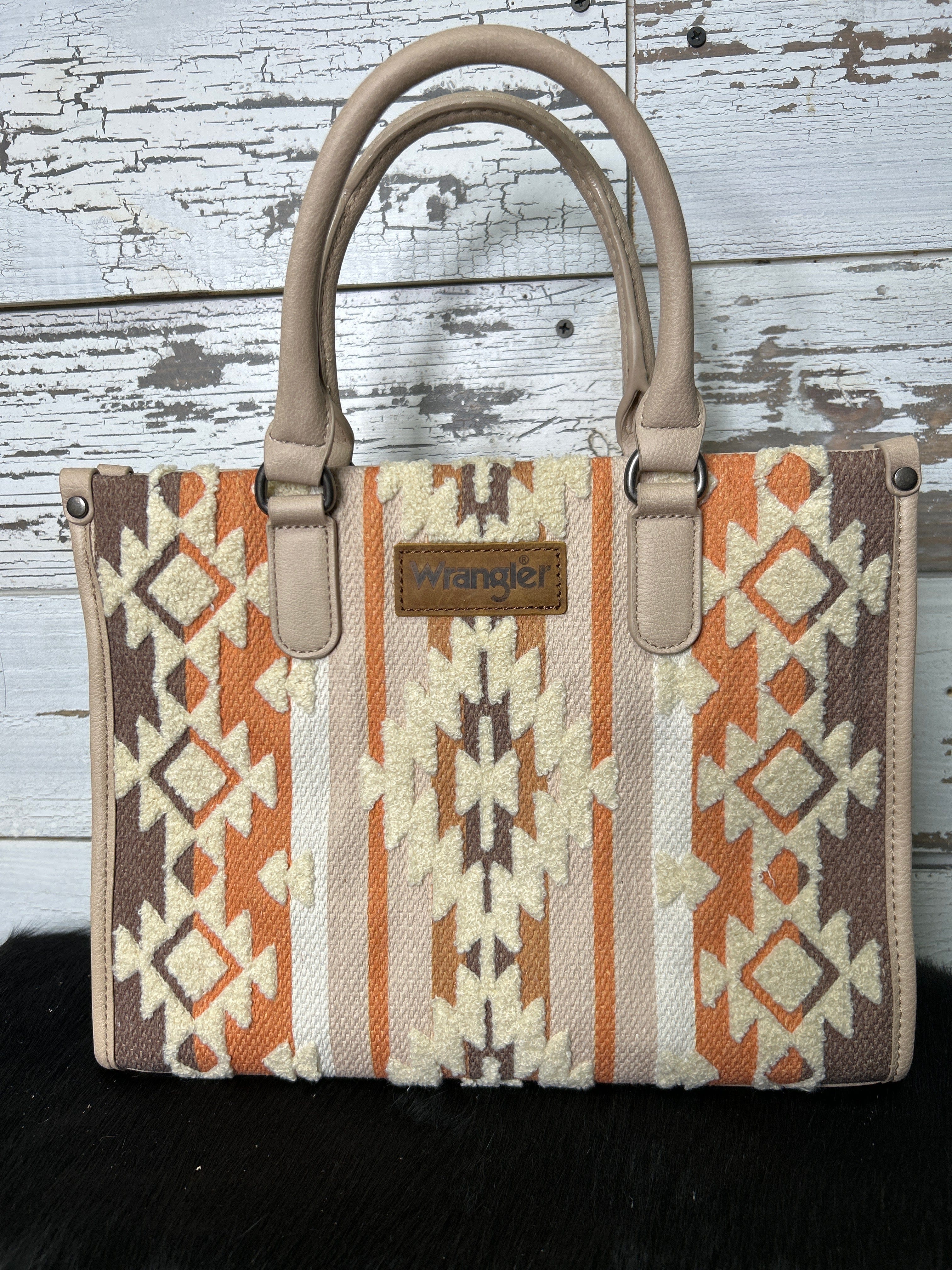 Wrangler Sherpa Aztec Canvas Tote/Crossbody - Tan - Henderson's Western Store