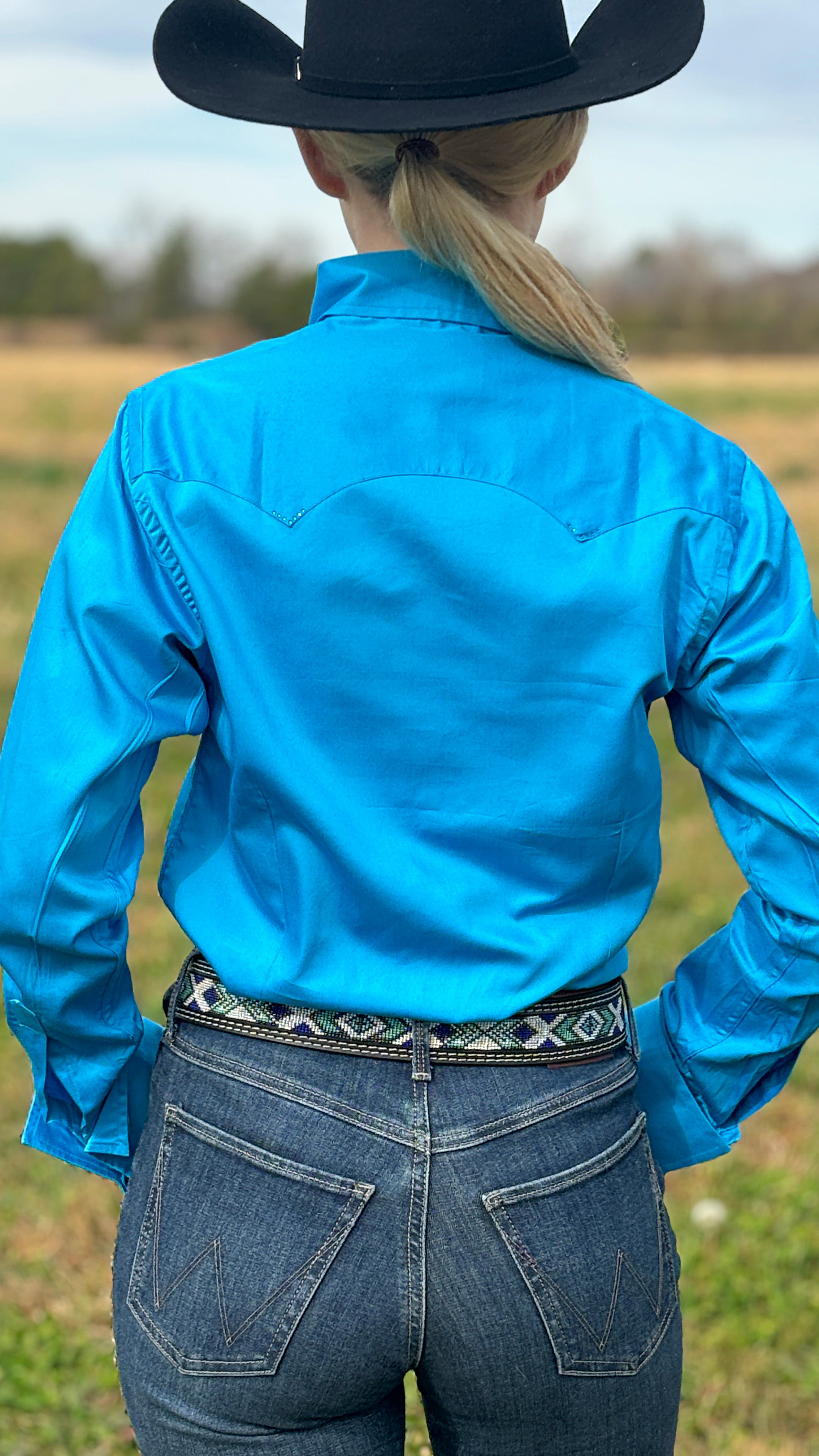 Sateen Solid Shirts ~ Malibu Blue - Henderson's Western Store