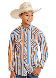 Boy's Stripe Aztec Print by Rock & Roll ~ Orange - Henderson's Western Store