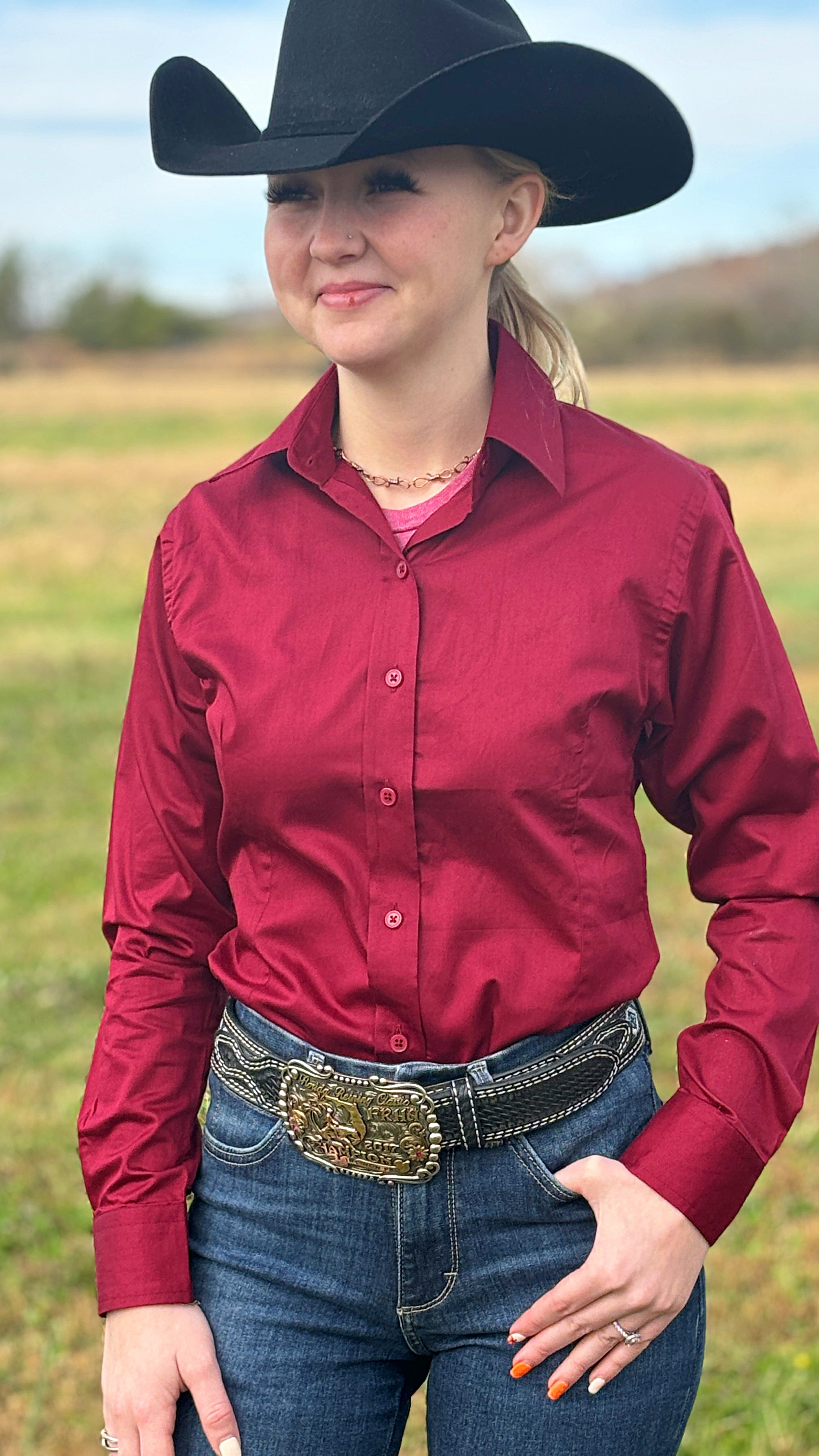 RHC Solid Button Down ~ Burgundy - Henderson's Western Store