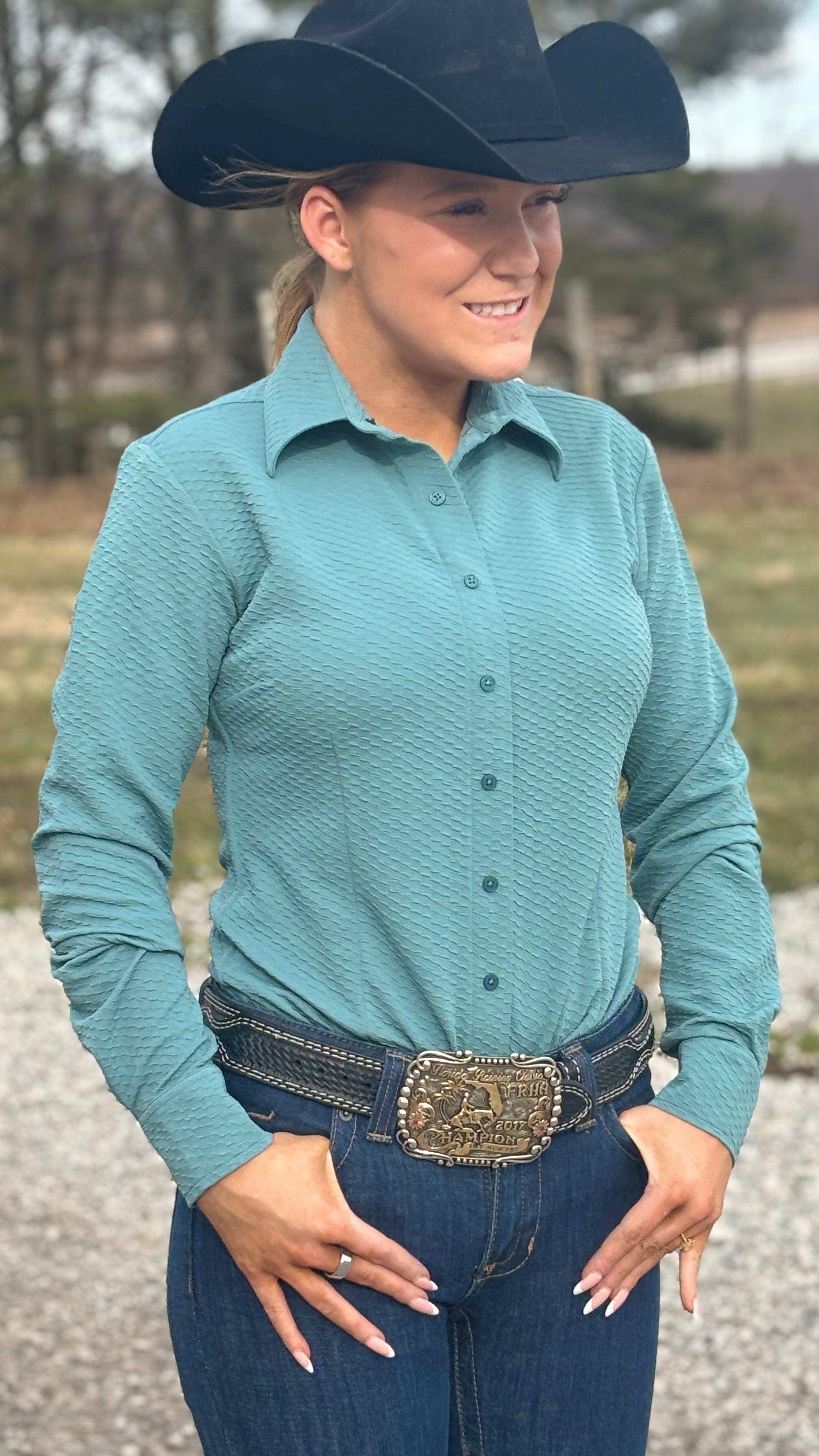 Sage Glow Dobby Poly Shirt - Henderson's Western Store