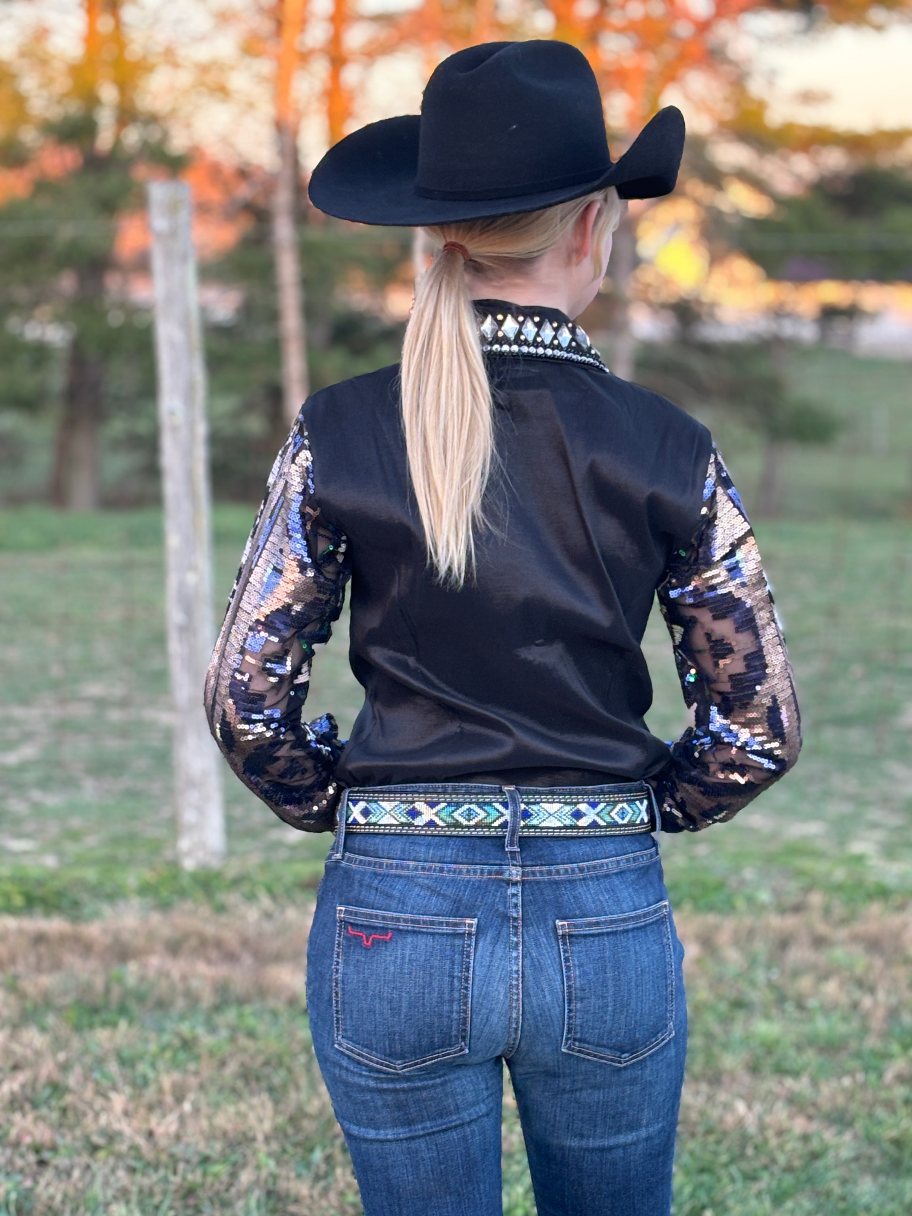 RHC Taffeta Bling Sheer Sleeve - Black/Silver - Henderson's Western Store