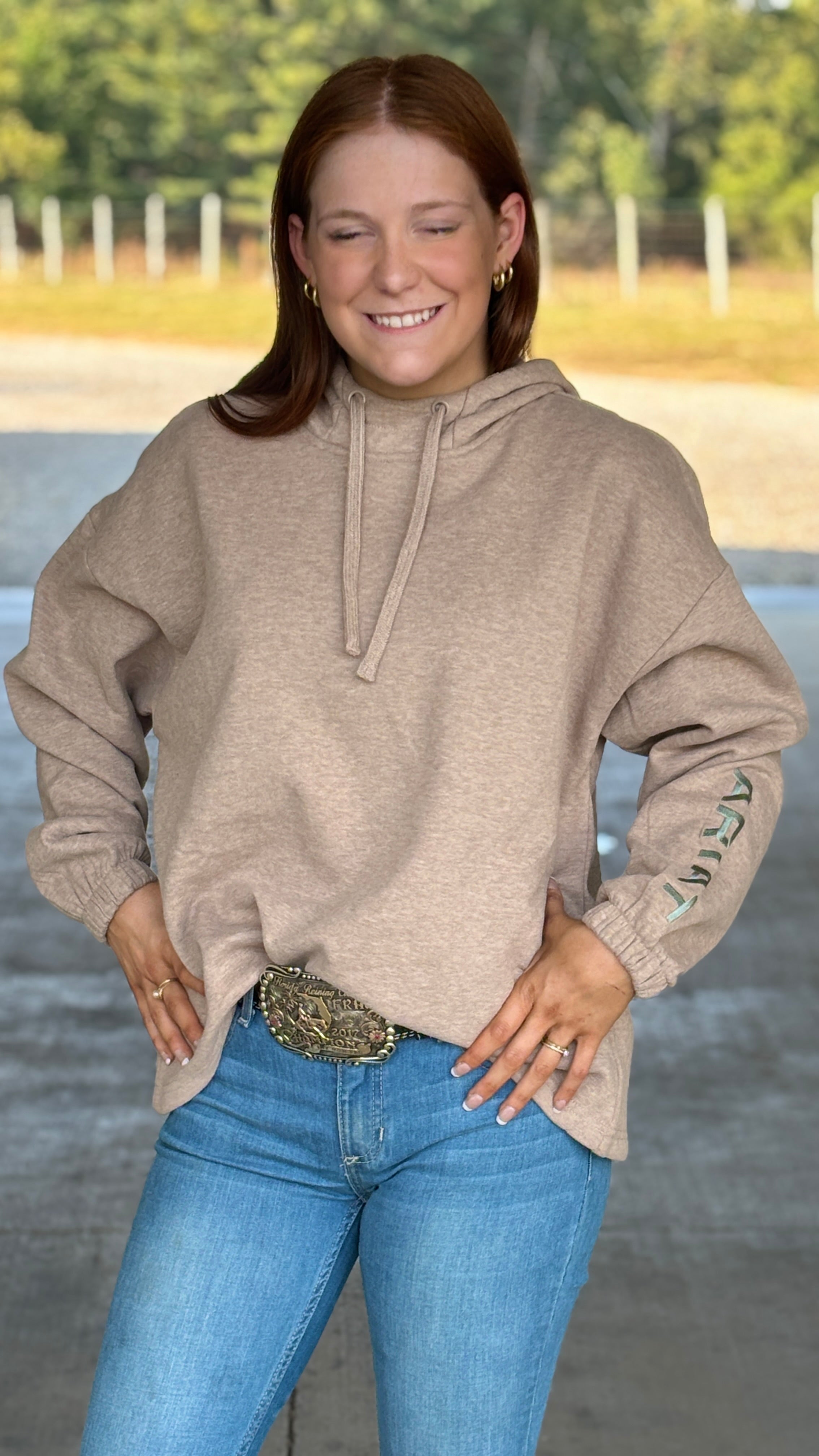 Ladies Ariat Logo Hoodie ~ Oatmeal - Henderson's Western Store