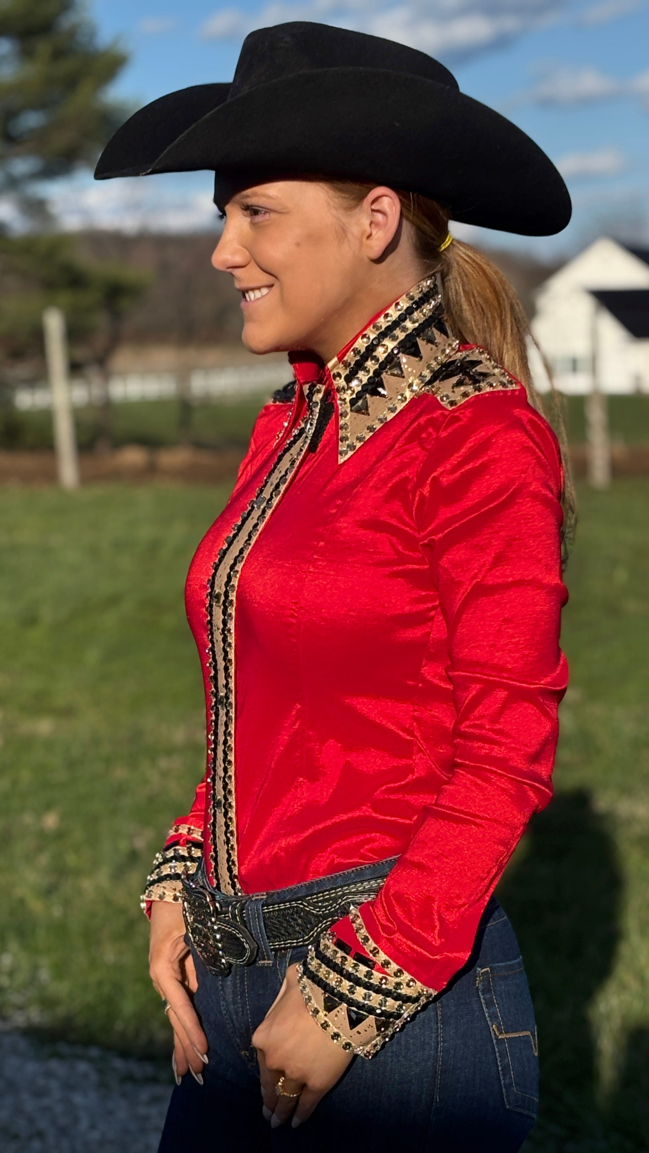 RHC Taffeta Bling Concealed Zipper Show Shirt -Red - Henderson's Western Store