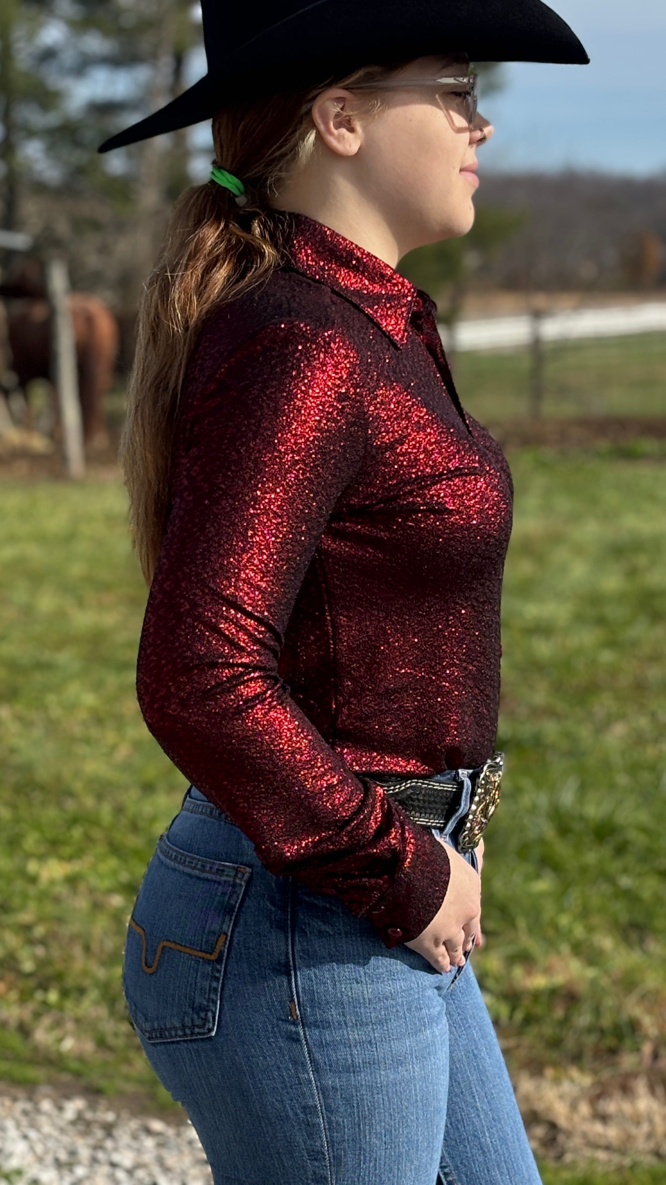 Pullover Button Up by Cowgirl Tuff ~ Red Shimmer - Henderson's Western Store