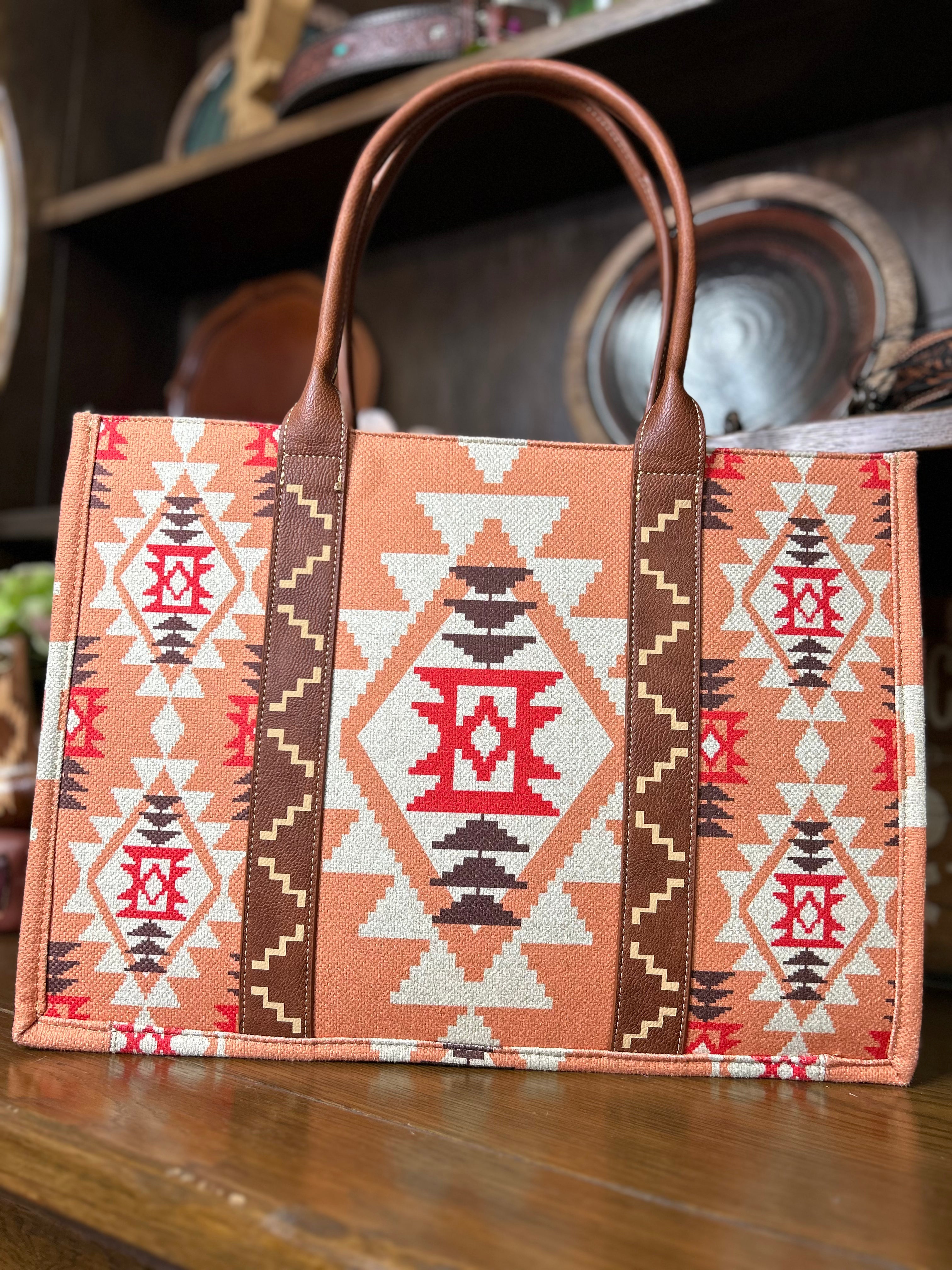 Wrangler Southwest Print Tote ~ Orange - Henderson's Western Store