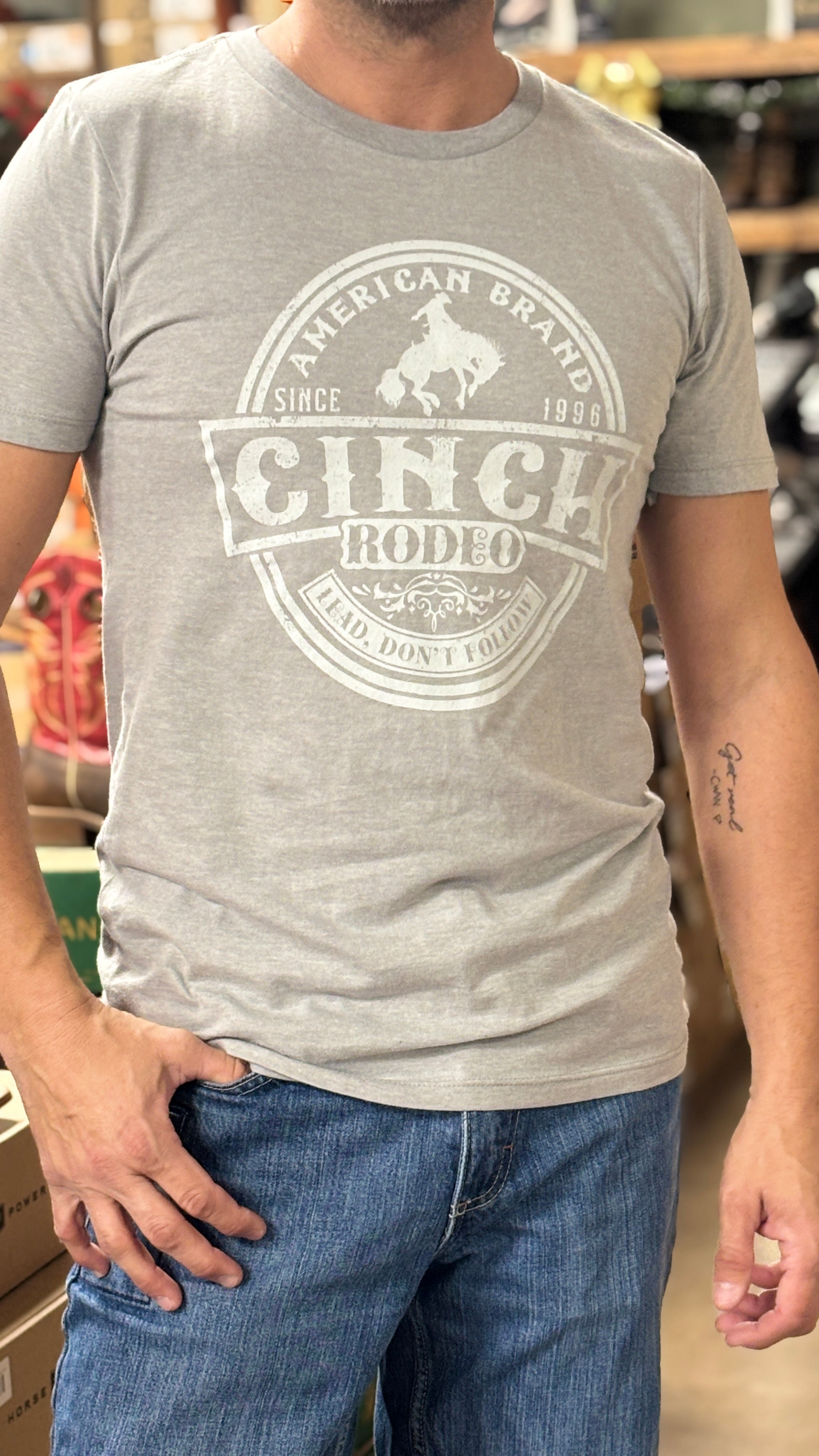 Men's Cinch Rodeo Tee ~ Gray - Henderson's Western Store