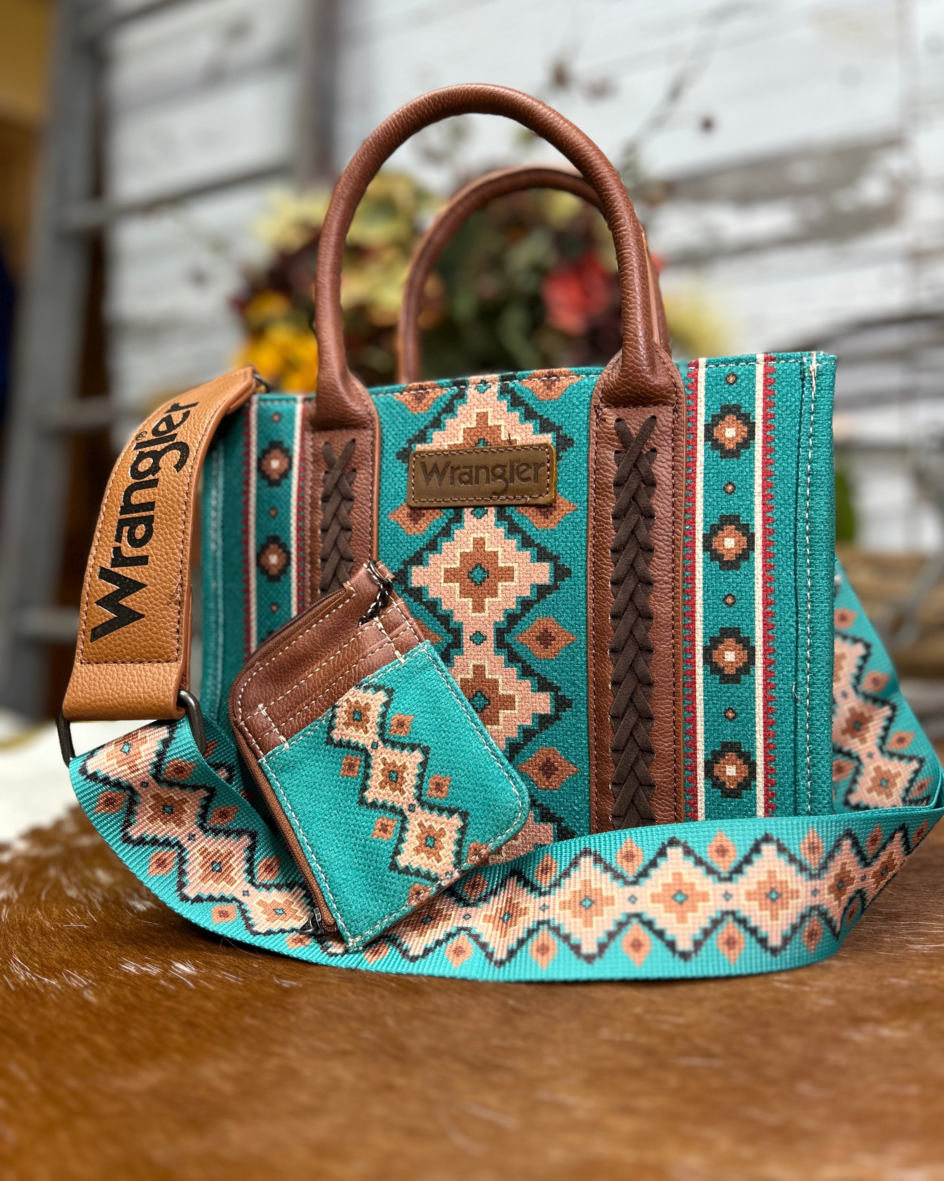 Wrangler Southwest Print Tote ~ Turquoise - Henderson's Western Store