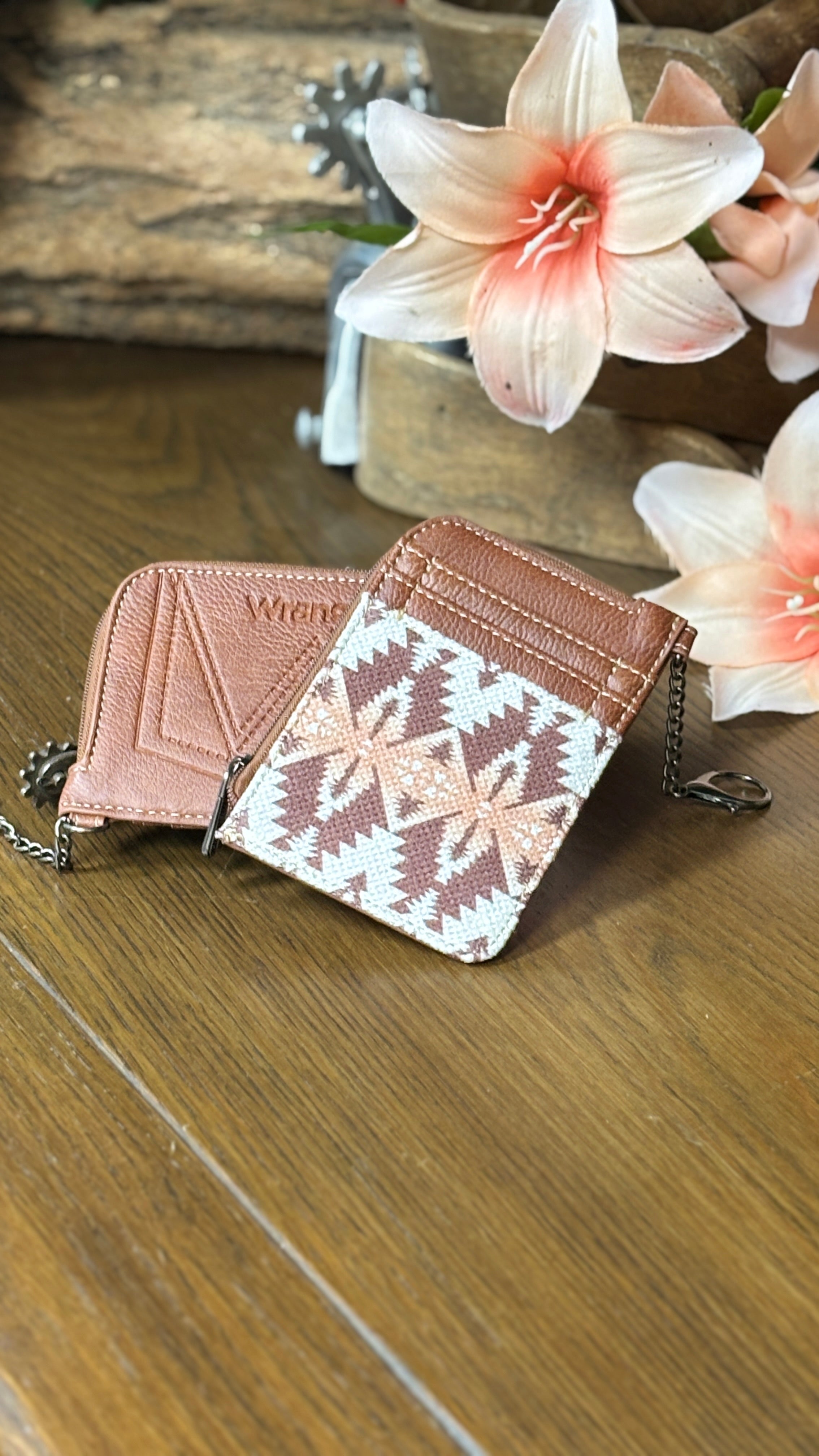 Wrangler Southwest Print Mini Zip Card Case ~ Coffee - Henderson's Western Store
