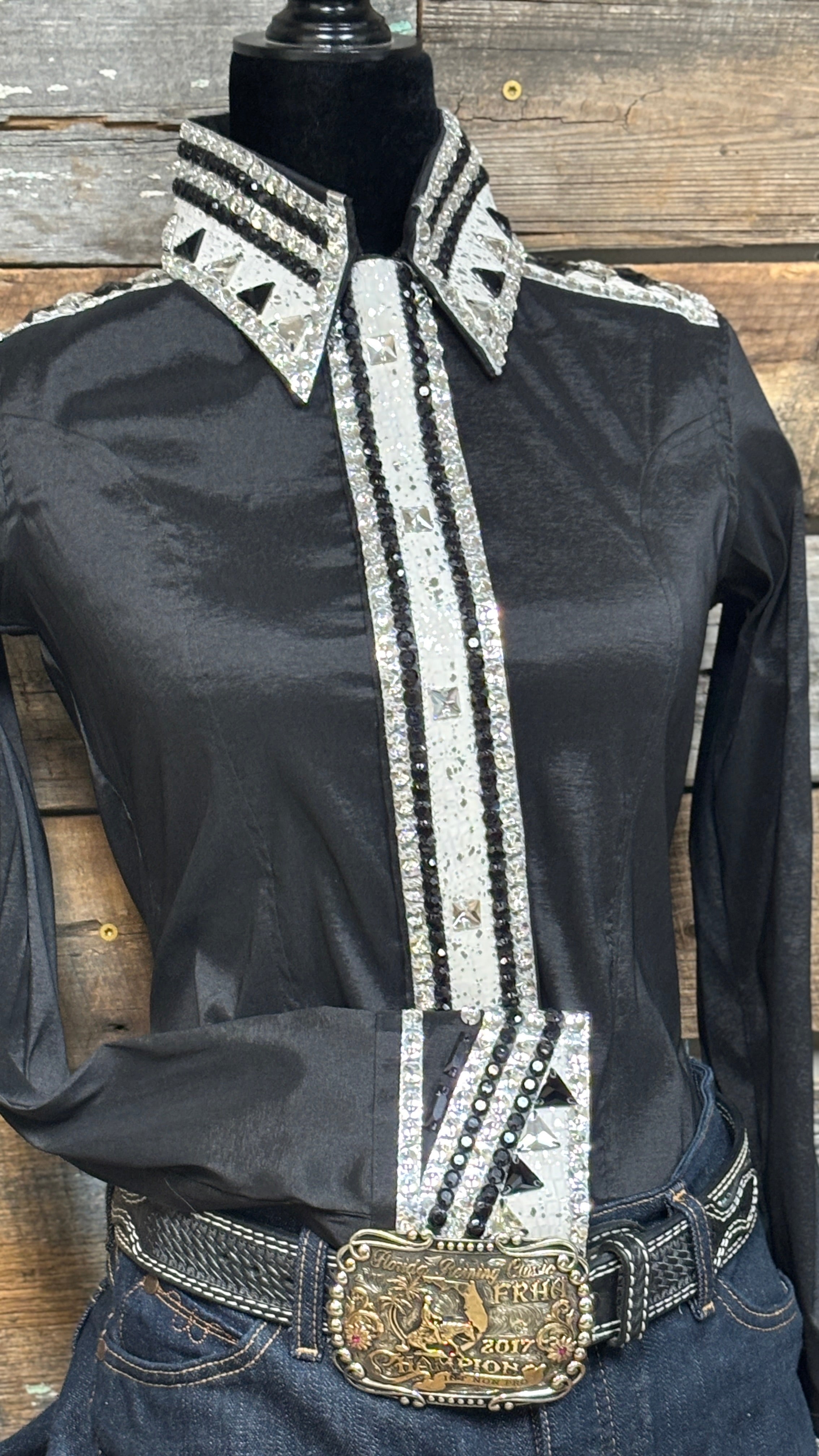 RHC Taffeta Bling Concealed Zipper Show Shirt - Black - Henderson's Western Store
