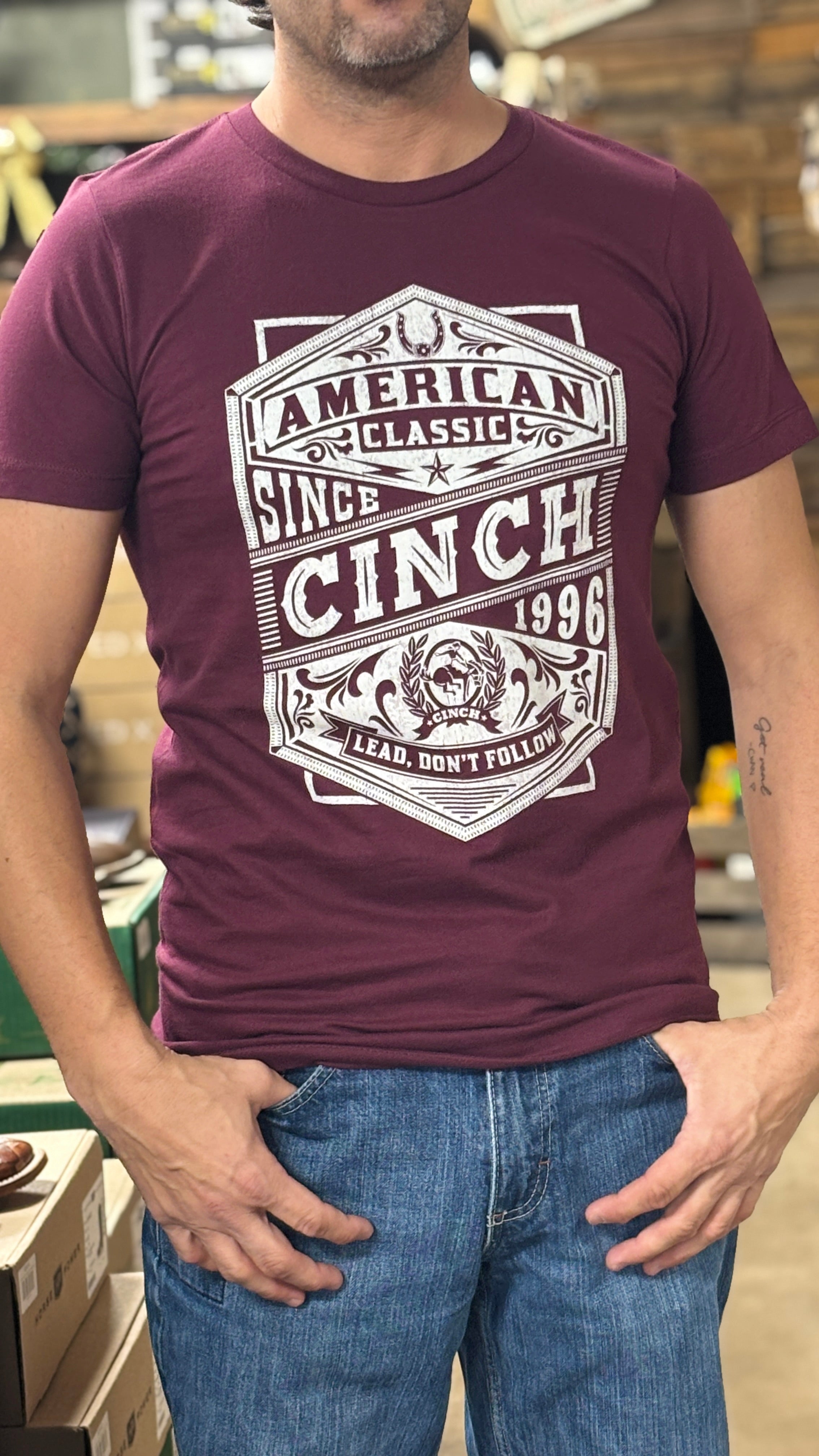 Men's Cinch Classic Tee ~ Burgundy - Henderson's Western Store