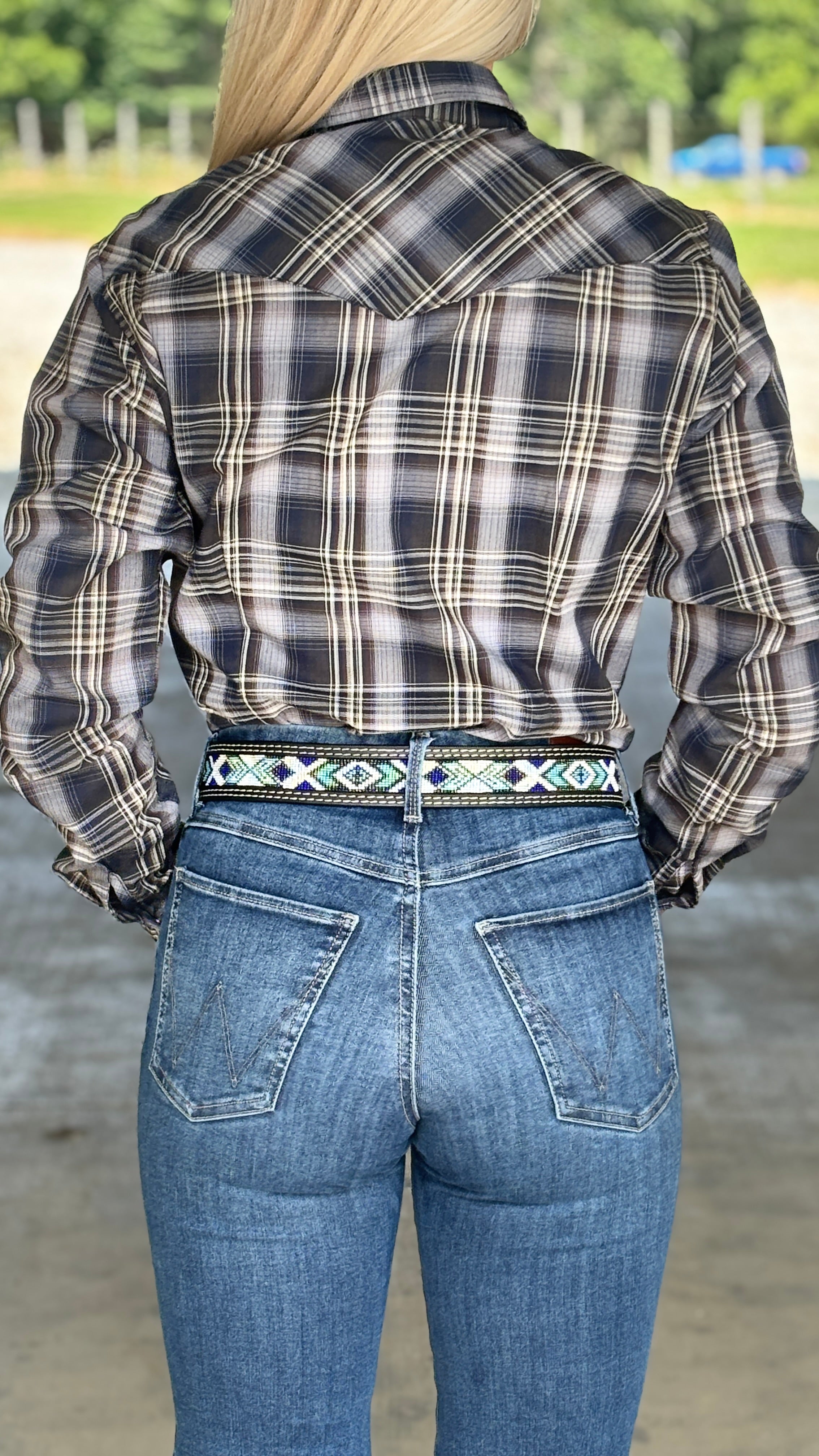 Ladies Navy W/Brown Plaid by Roper - Henderson's Western Store