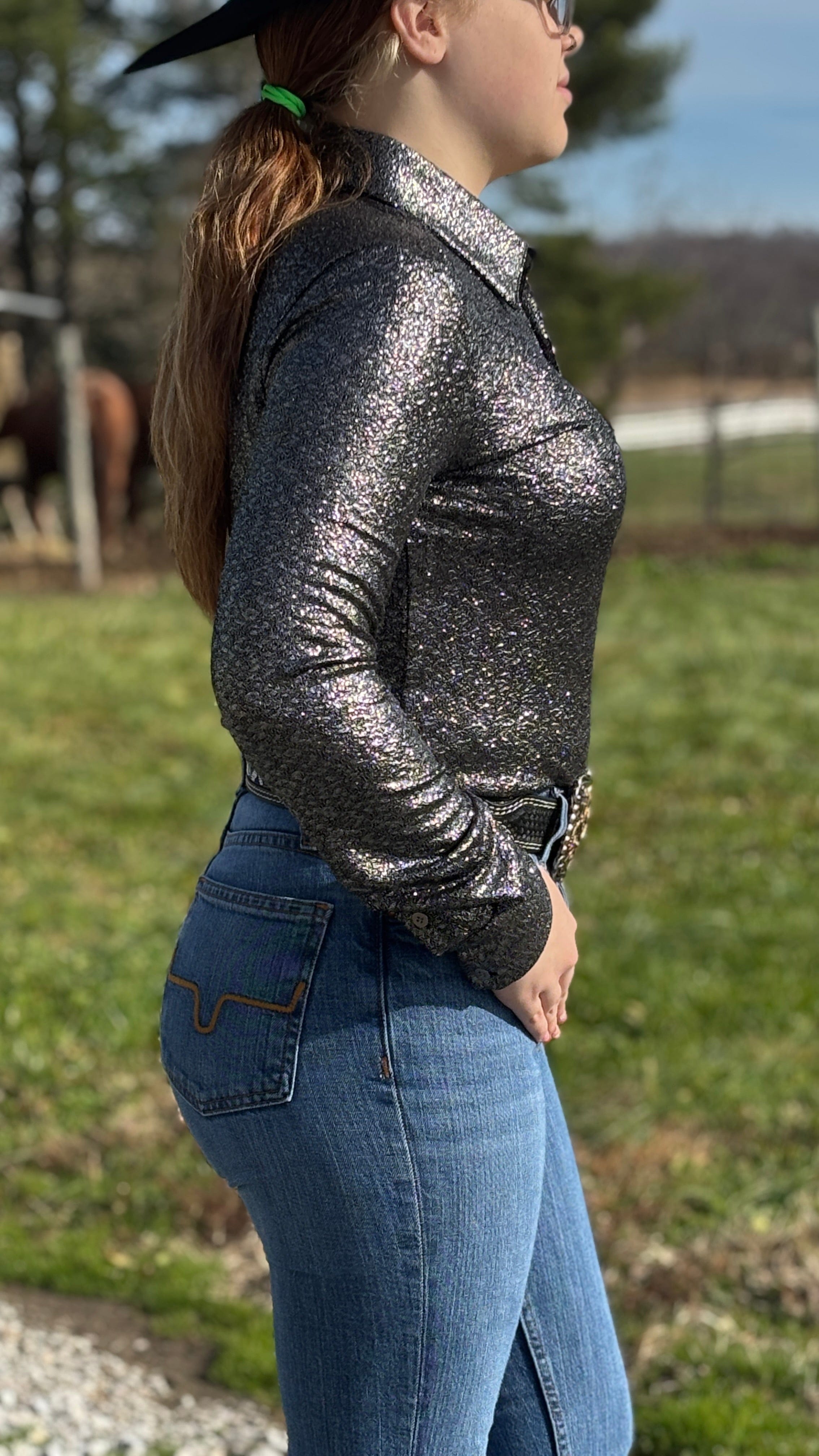 Pullover Button Up by Cowgirl Tuff ~ Chrome Shimmer - Henderson's Western Store