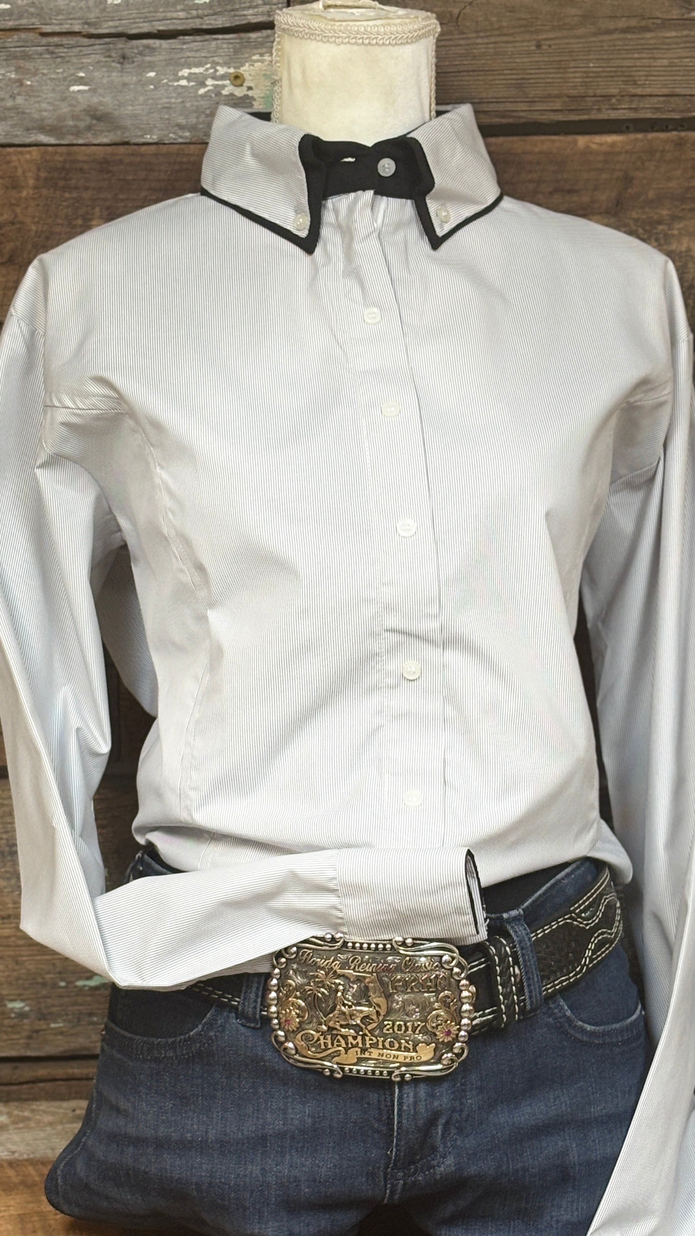 Double Collar Concealed Zipper Show Shirt - Black Stripes - Henderson's Western Store