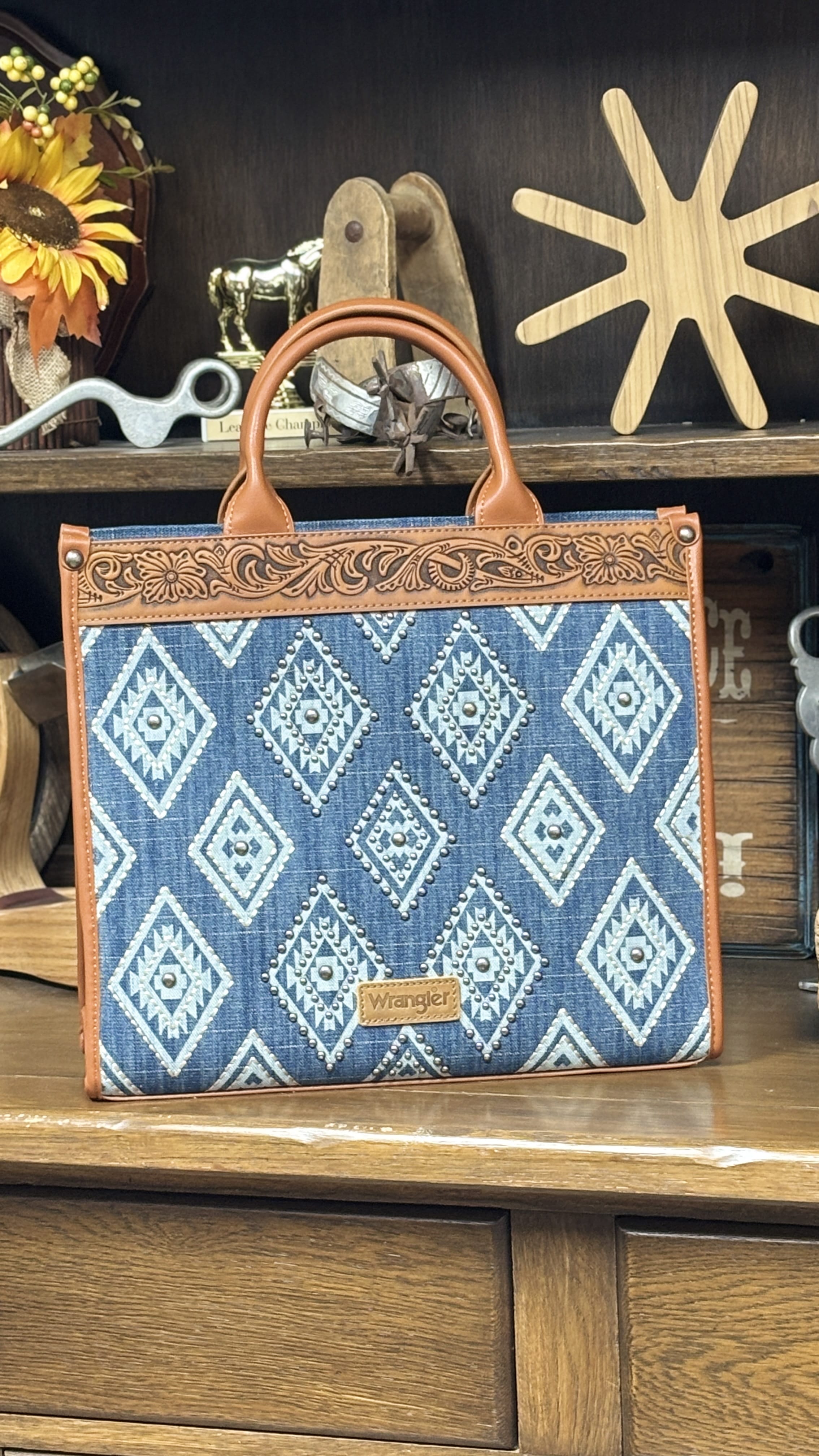 Wrangler Aztec Studded Tote/Crossbody ~ Jean - Henderson's Western Store