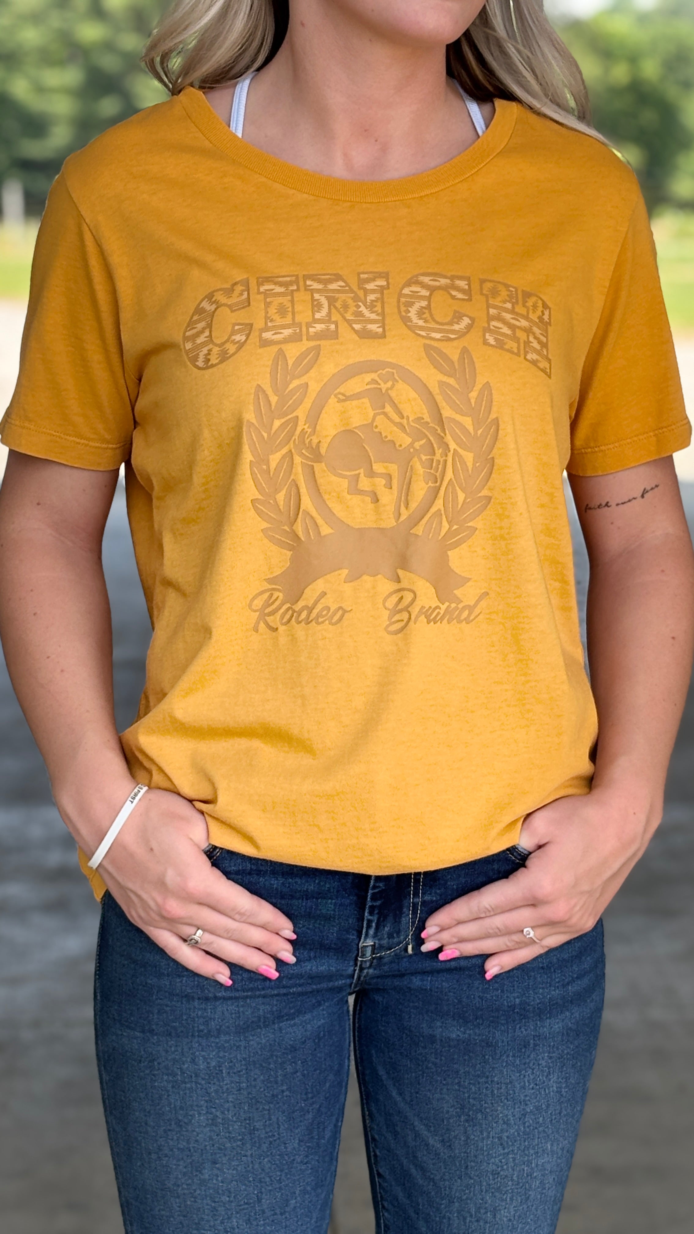 Ladies Cinch Brand Print Tee ~ Gold - Henderson's Western Store