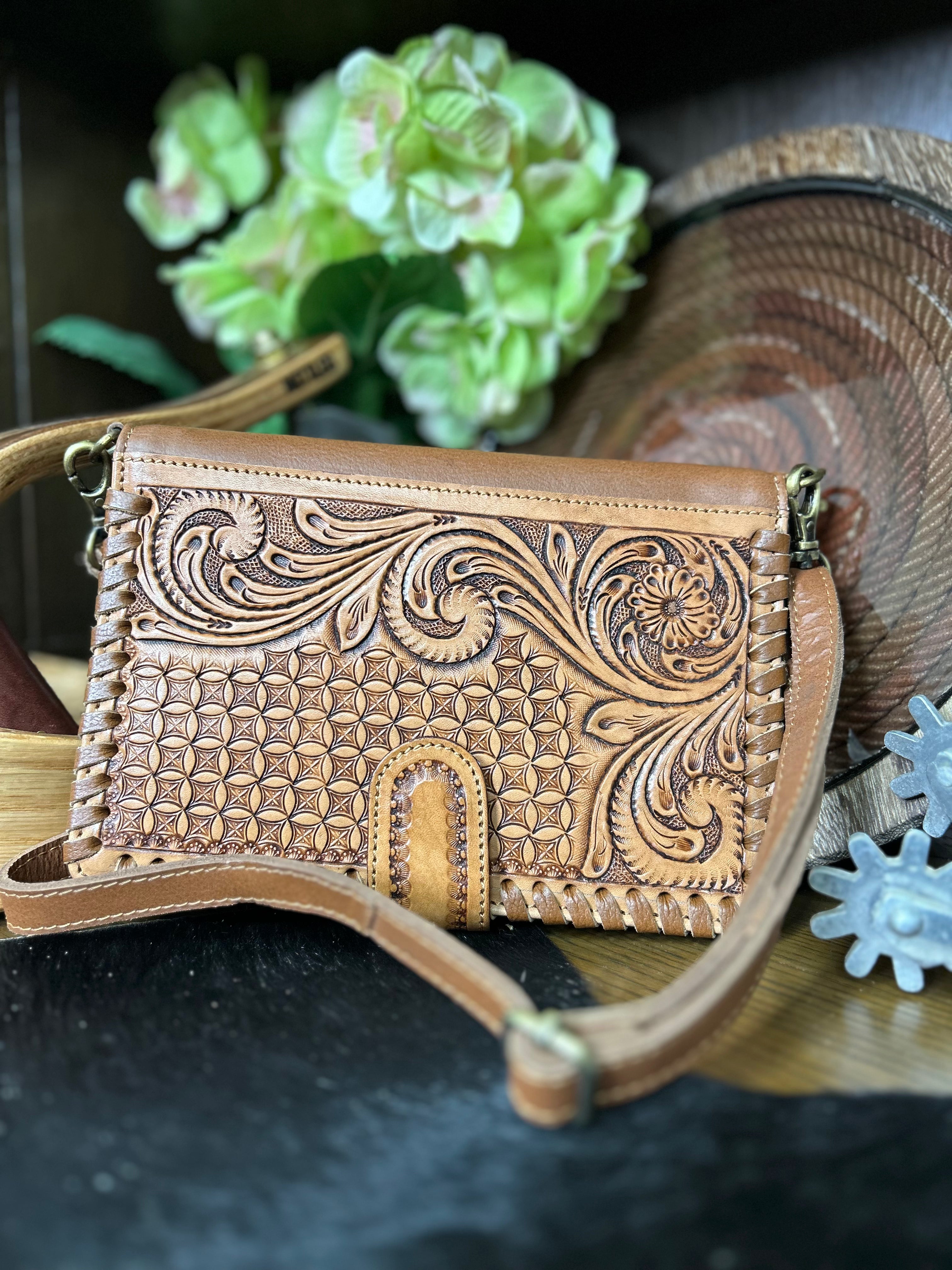 Floral Tooled Leather Cross Body - Henderson's Western Store