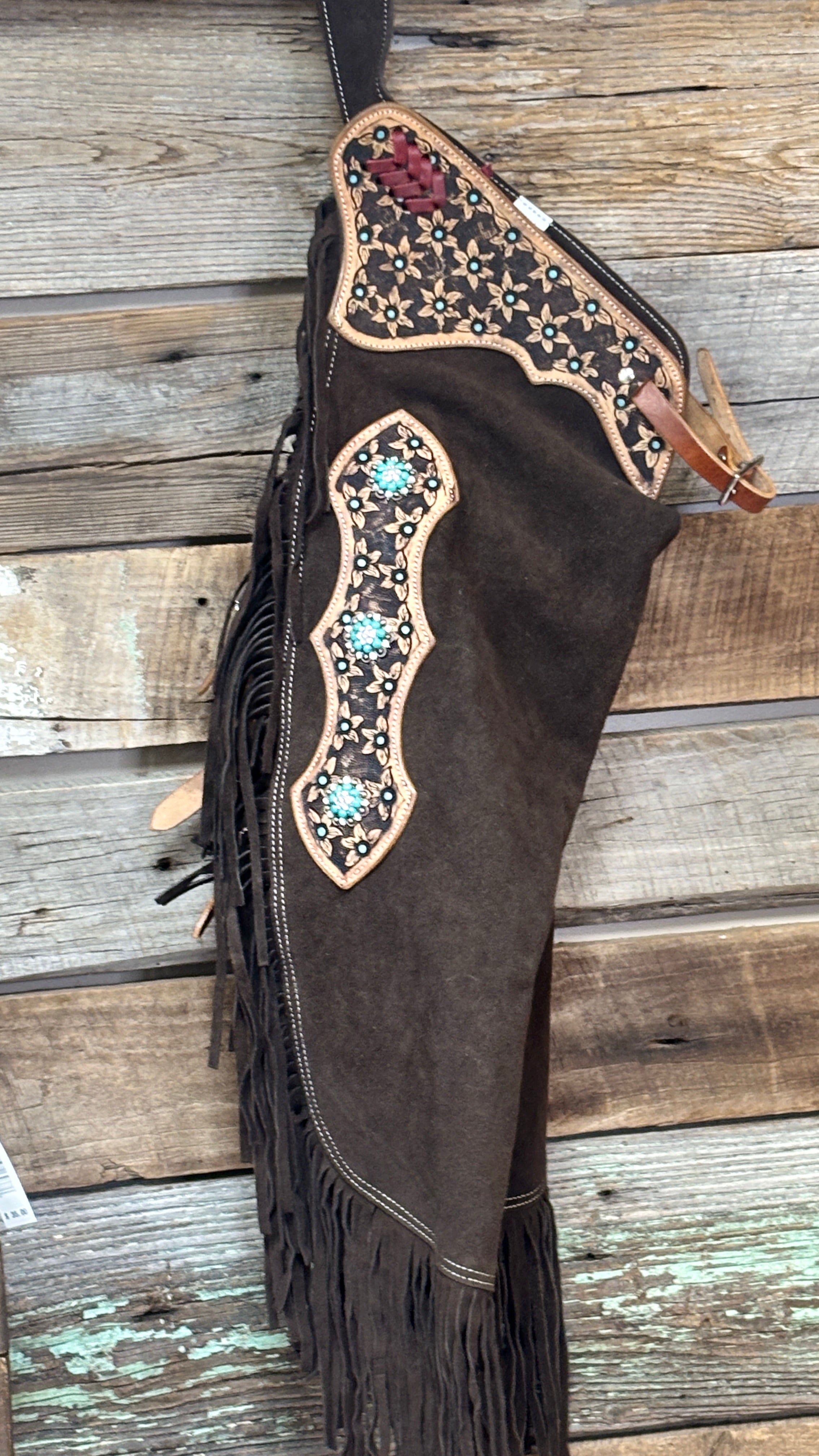 Brown Suede Chink ~ Floral Tooling - Henderson's Western Store